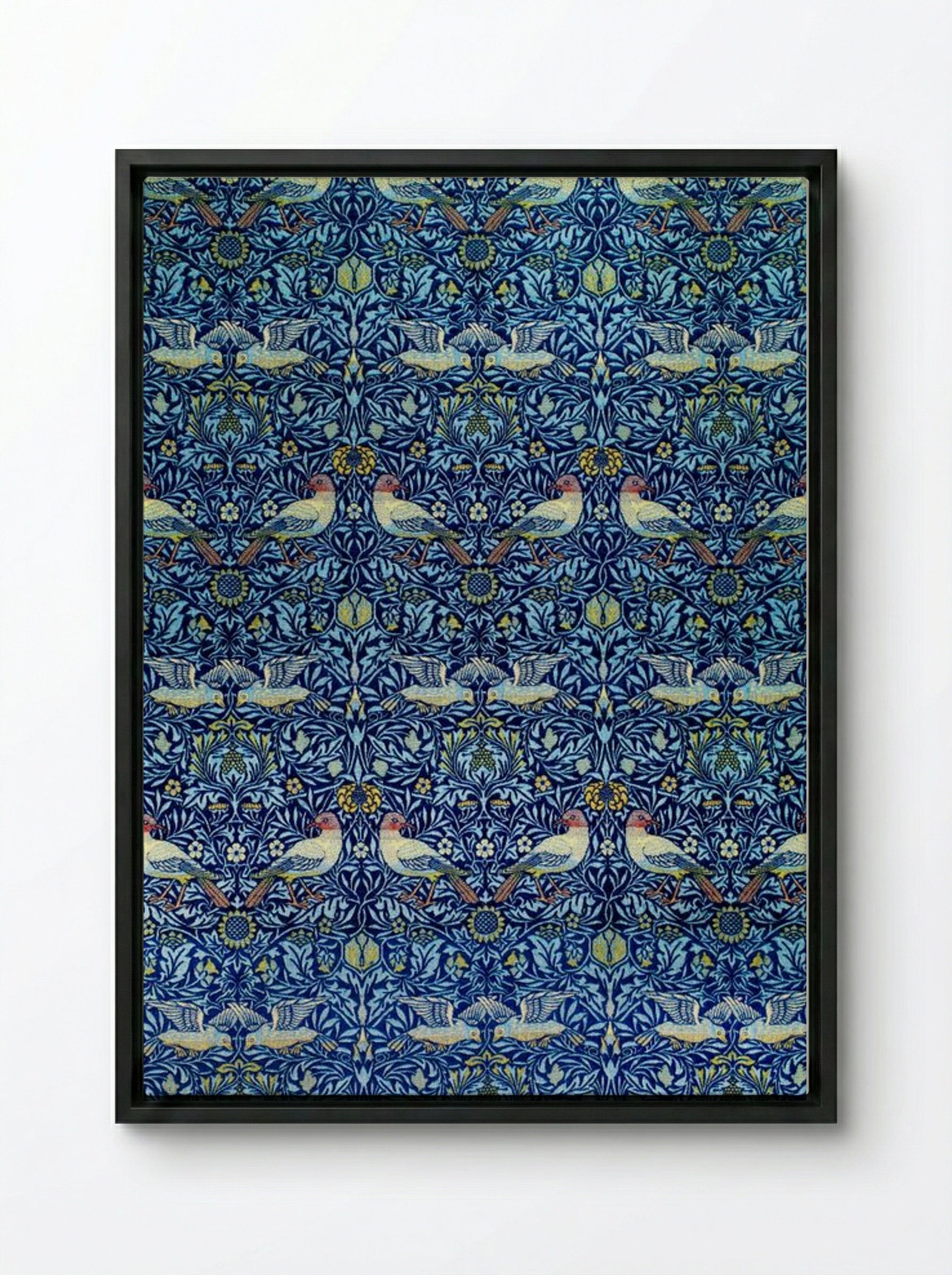 Bird (Wool Curtain Fabric Design) - William Morris - Framed Canvas Black