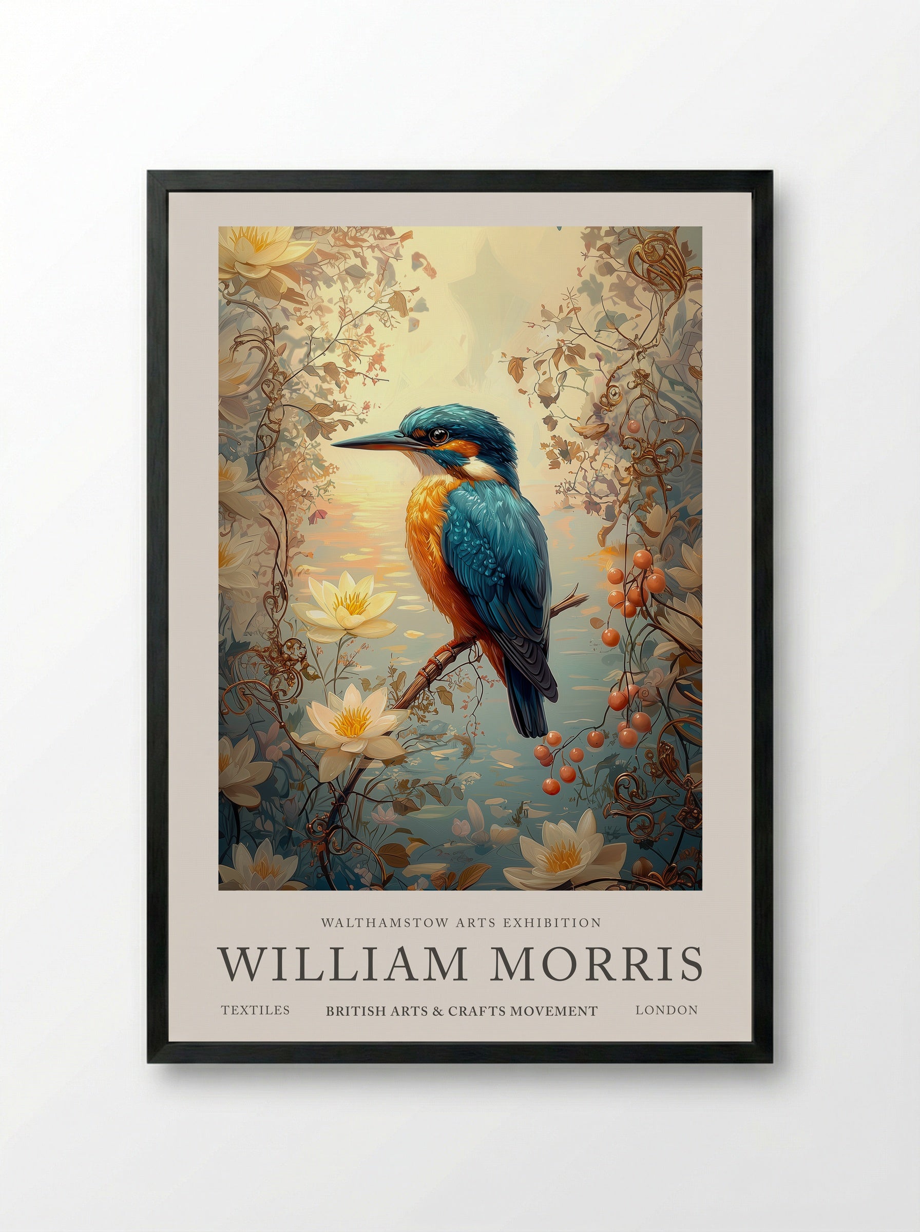 Kingfisher Calm - William Morris - Framed Print Black