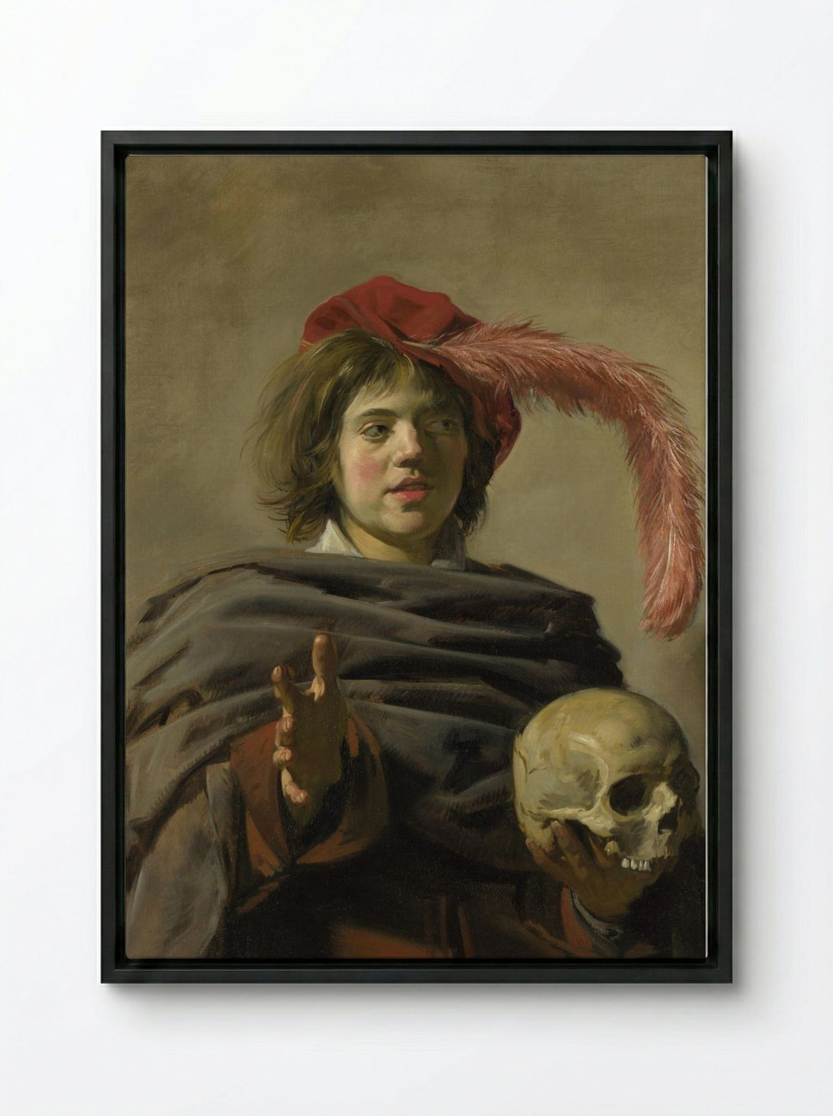 Young Man with a Skull (Vanitas) - Frans Hals - Framed Canvas Black