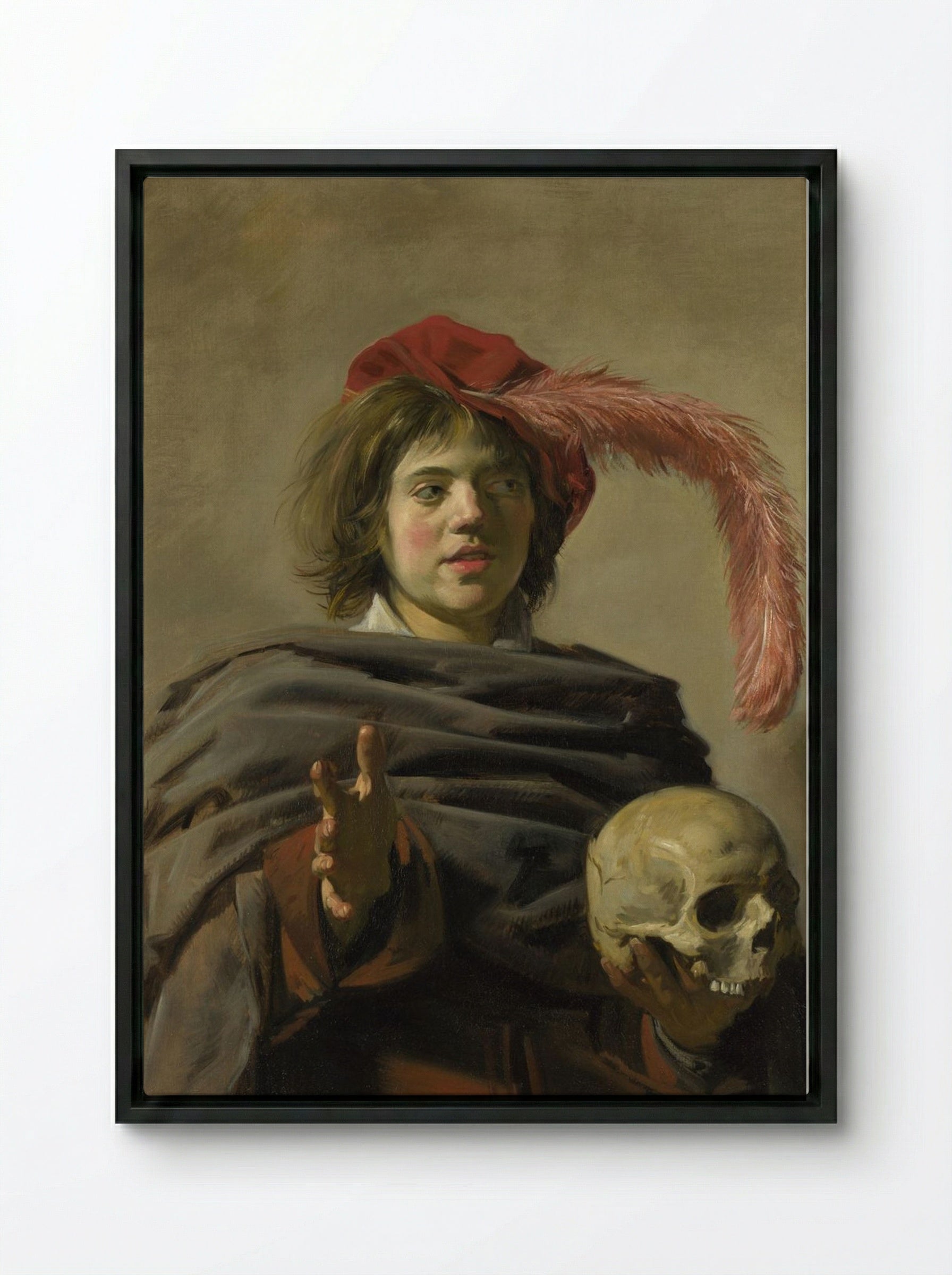Young Man with a Skull (Vanitas) - Frans Hals - Framed Canvas Black