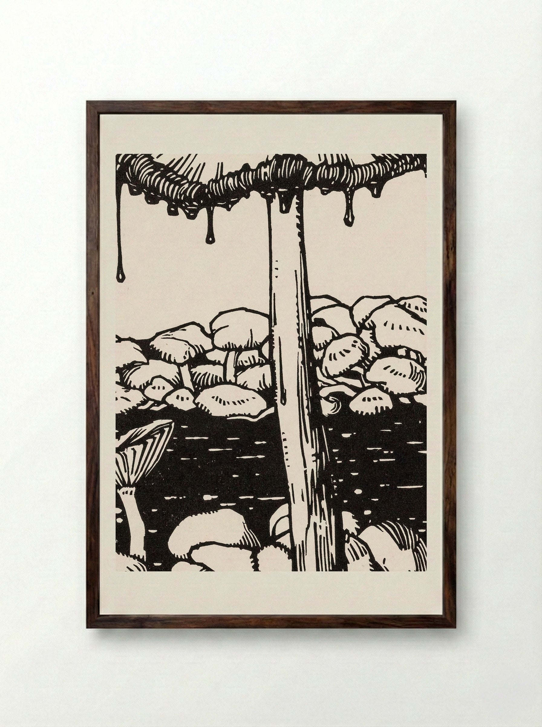 Dripping Mushroom - Julie de Graag - Framed Print Dark Wood