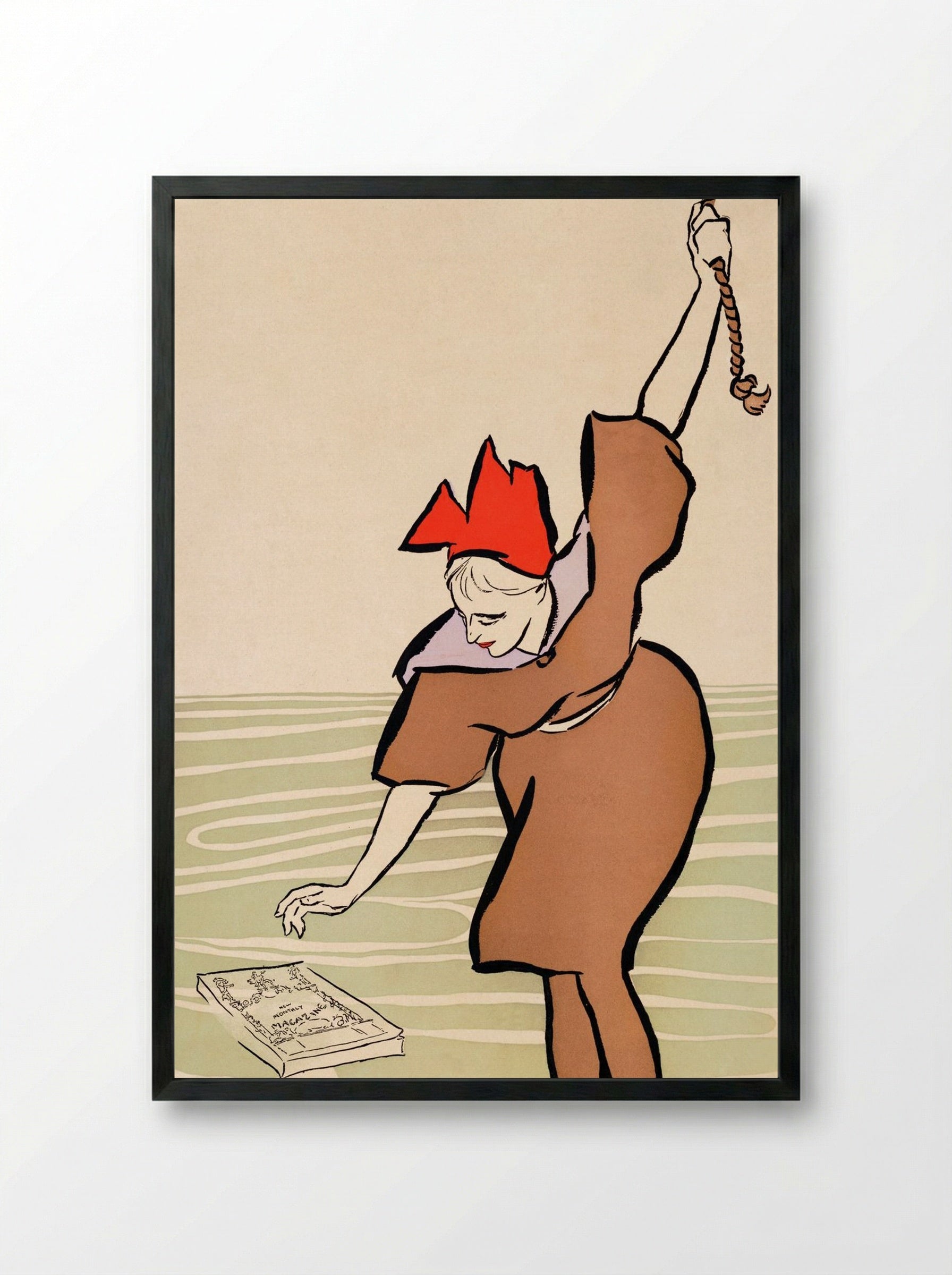 Woman Picking Up Book - Edward Penfield - Framed Print Black