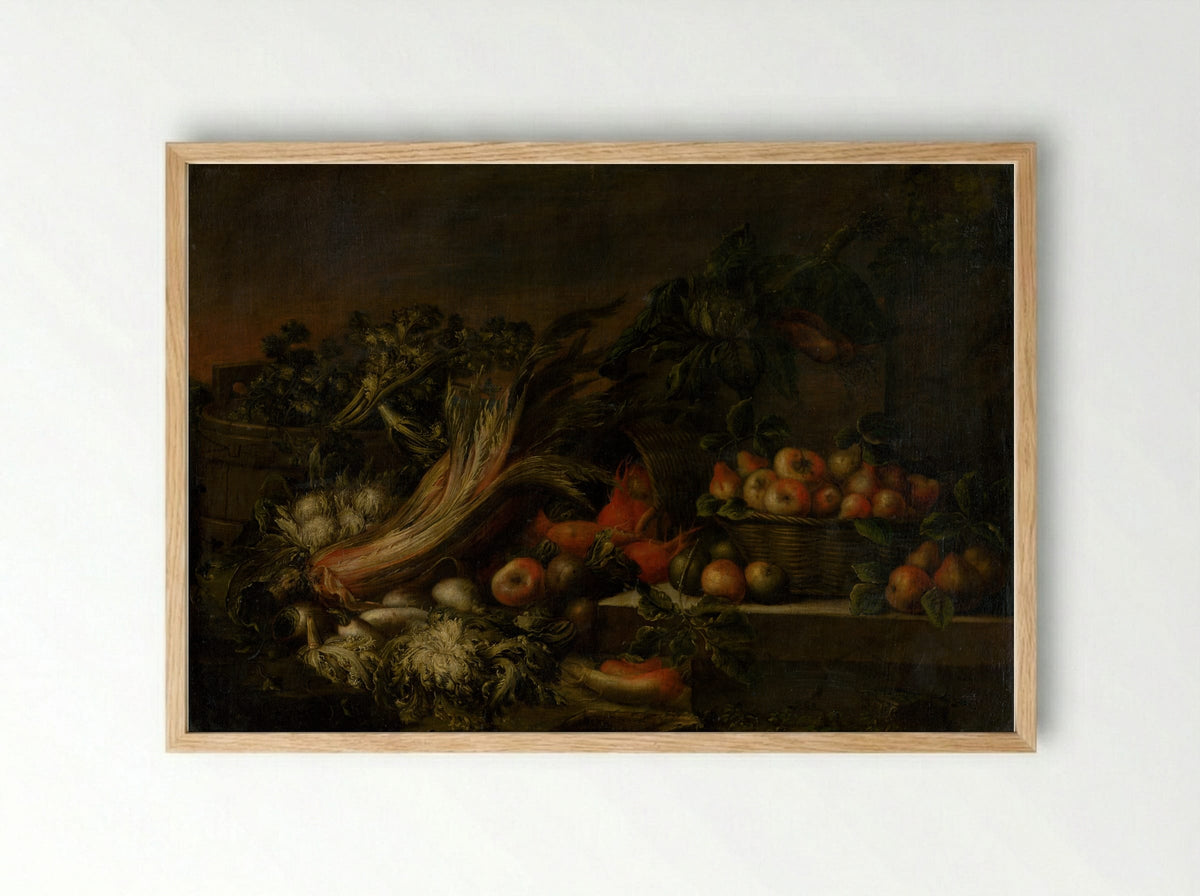 Still Life with Vegetables and Fruit - Fine Art Print - Framed Print Wood