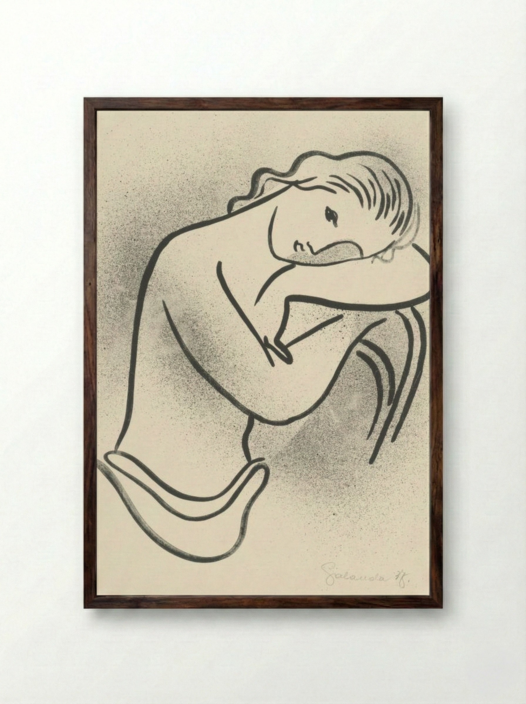 Reclining Nude (Woman Resting on Arms) - Mikuláš Galanda - Framed Print Dark Wood
