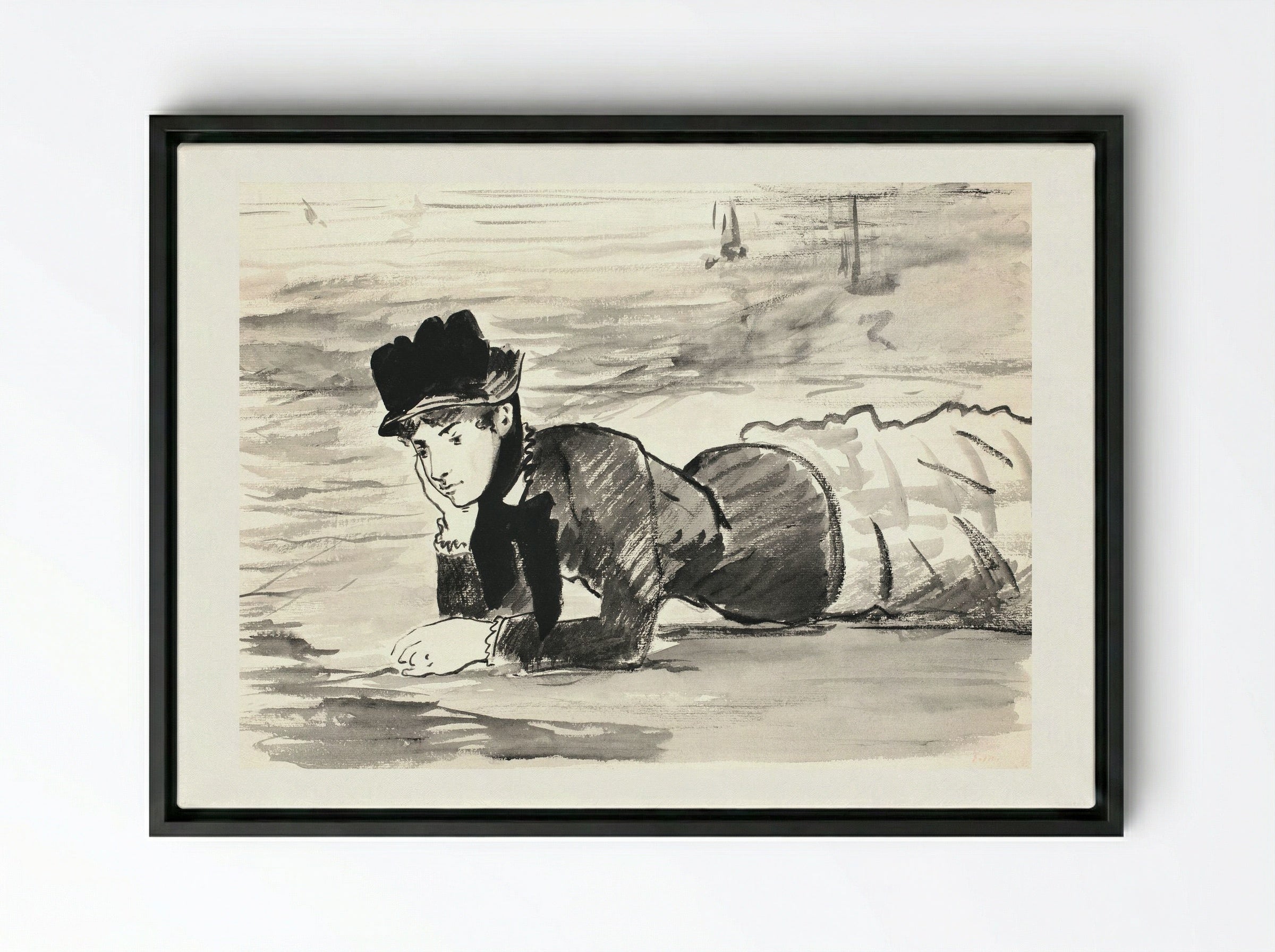 Annabel Lee - Édouard Manet - Framed Canvas Black