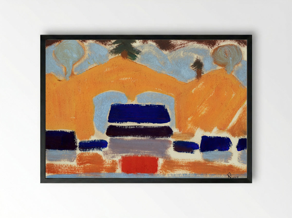 Abstract Landscape with Orange Hills - Fine Art Print - Framed Print Black