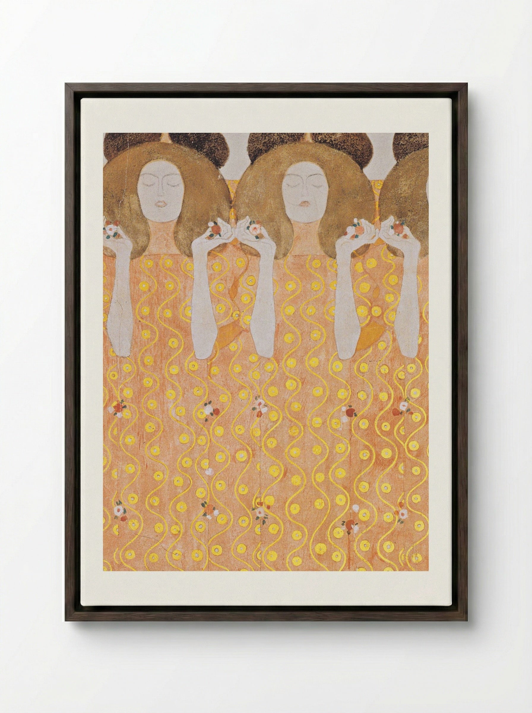 Detail from Beethoven Frieze: The Yearning for Happiness of Mankind - Gustav Klimt - Framed Canvas Dark Wood