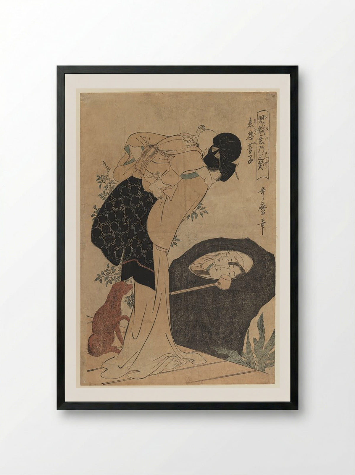 Woman and Child at a Water Basin - Utagawa Toyokuni I - Framed Print Black