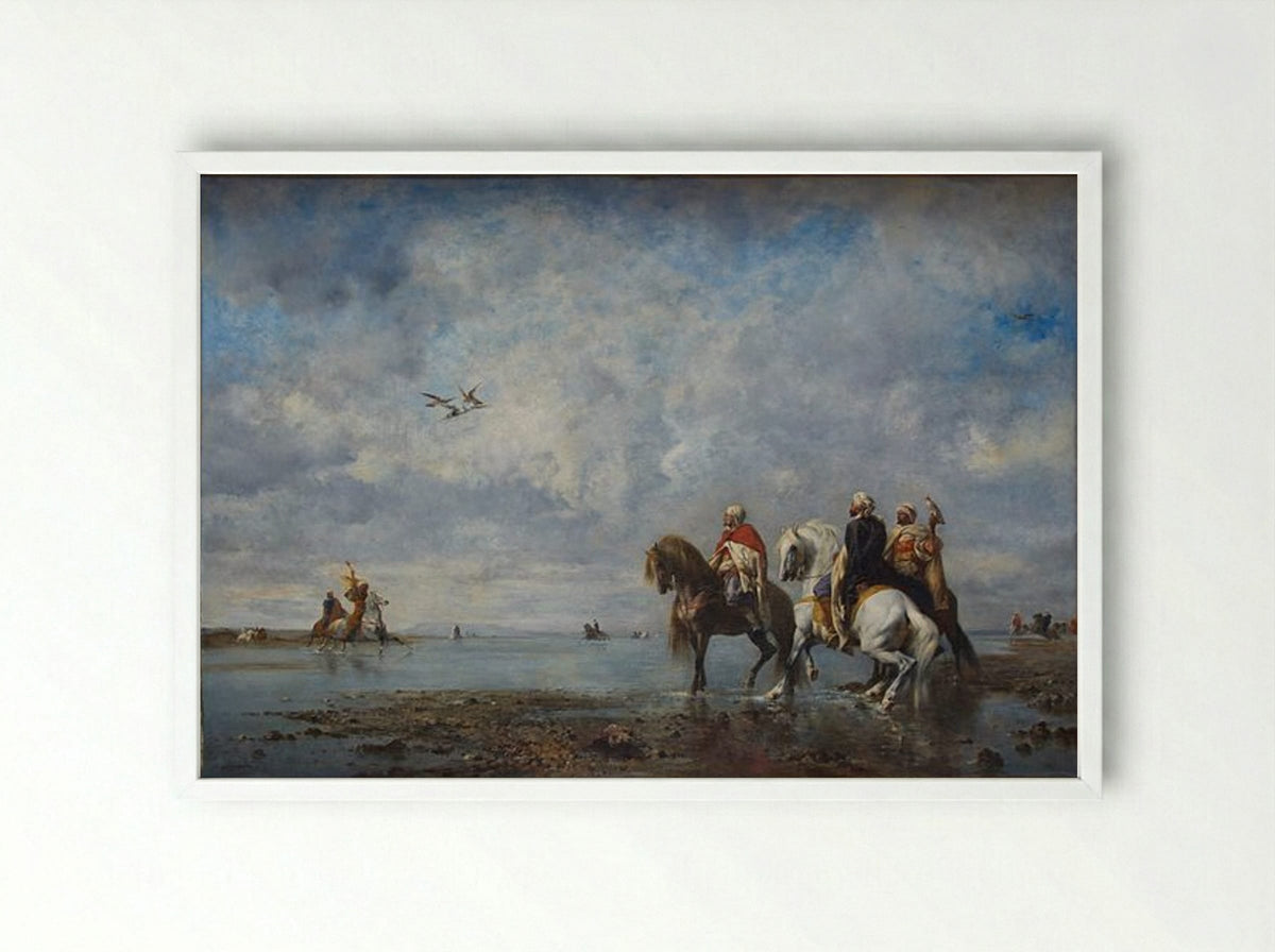 The Heron Hunt - Eugène Fromentin - Framed Print White