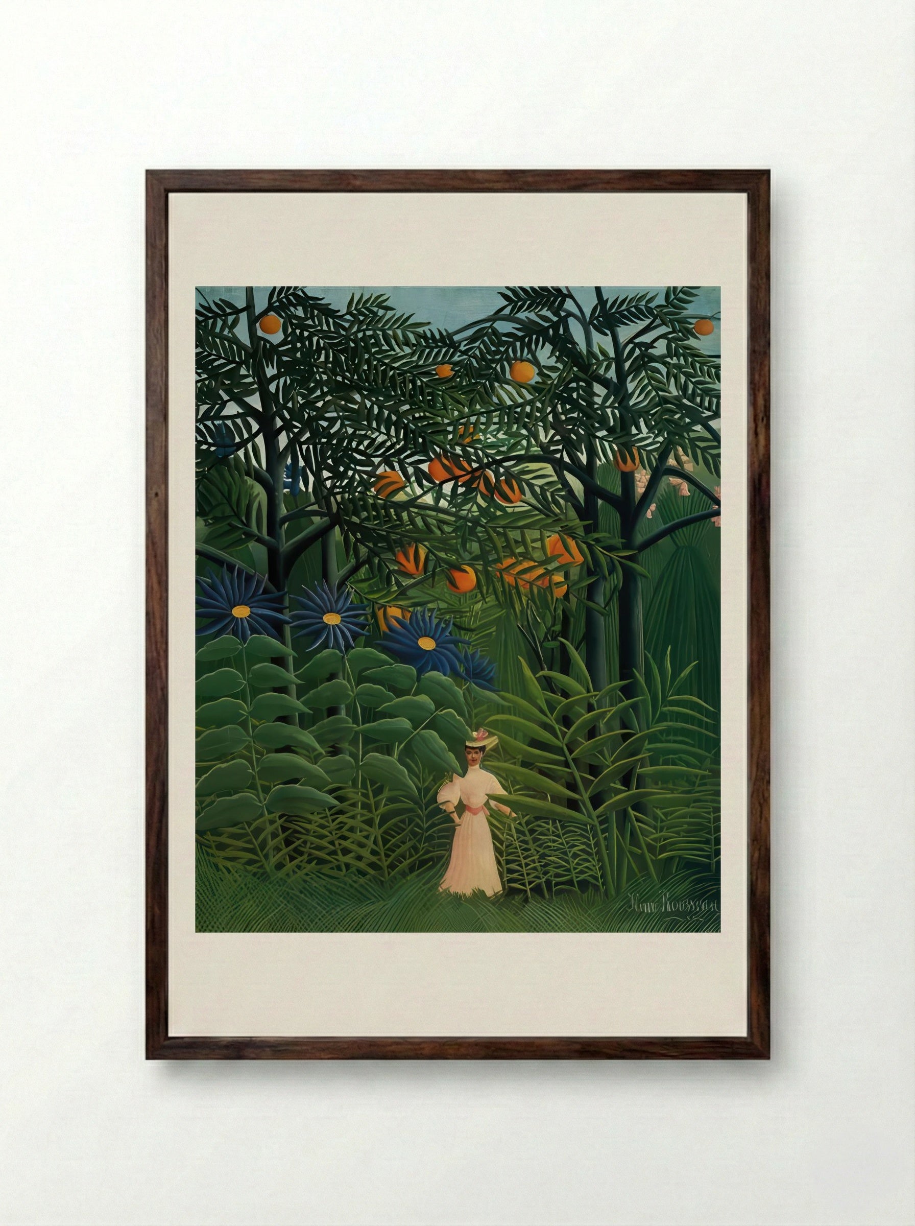 Woman Walking in an Exotic Forest by Henri Rousseau – Naïve Art Jungle Scene Print - Framed Print Dark Wood