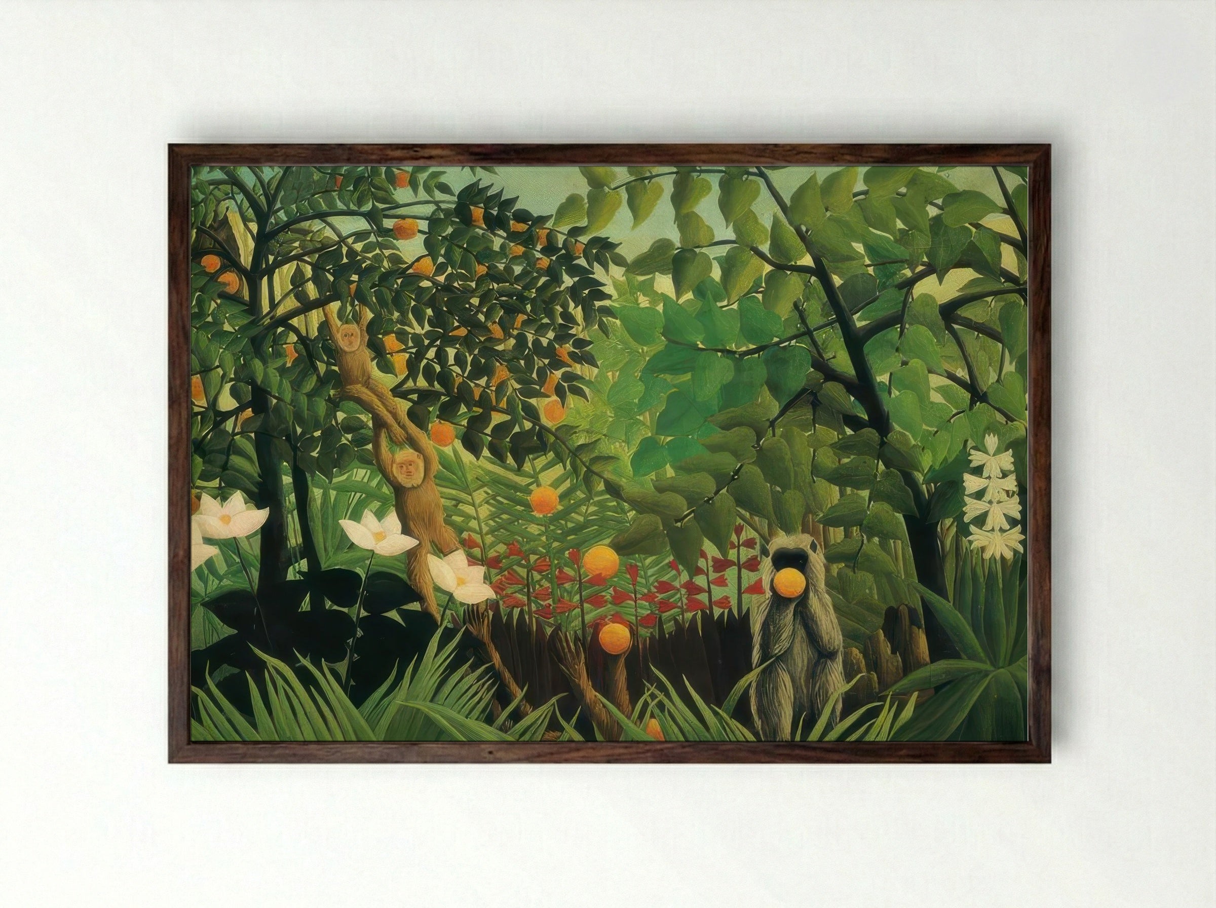 Exotic Landscape by Henri Rousseau – Naïve Art Tropical Fantasy Print - Framed Print Dark Wood
