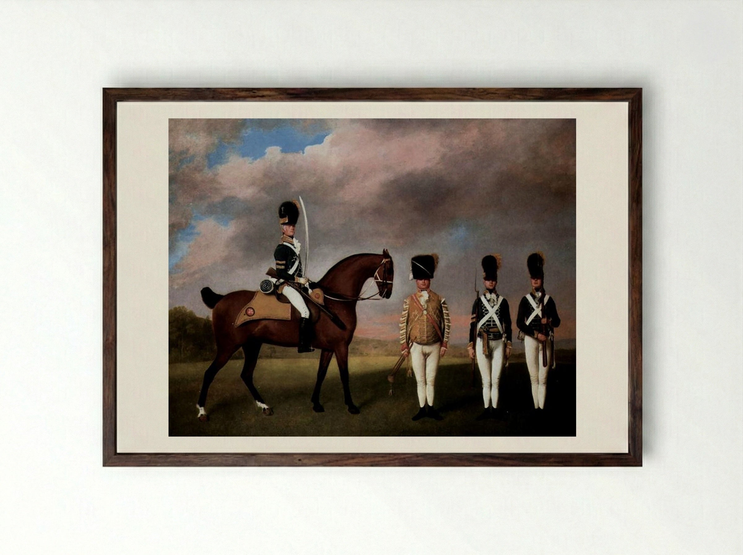 Soldiers of the 10th Dragoon Regiment - George Stubbs - Framed Print Dark Wood