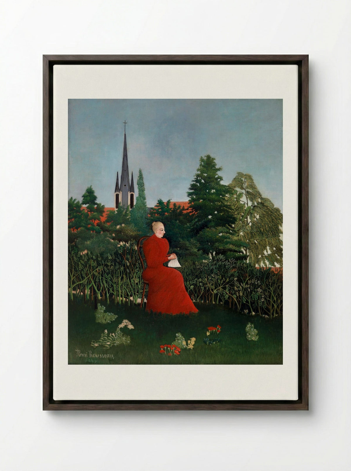 Portrait of a Woman in a Landscape - Henri Rousseau - Framed Canvas Dark Wood