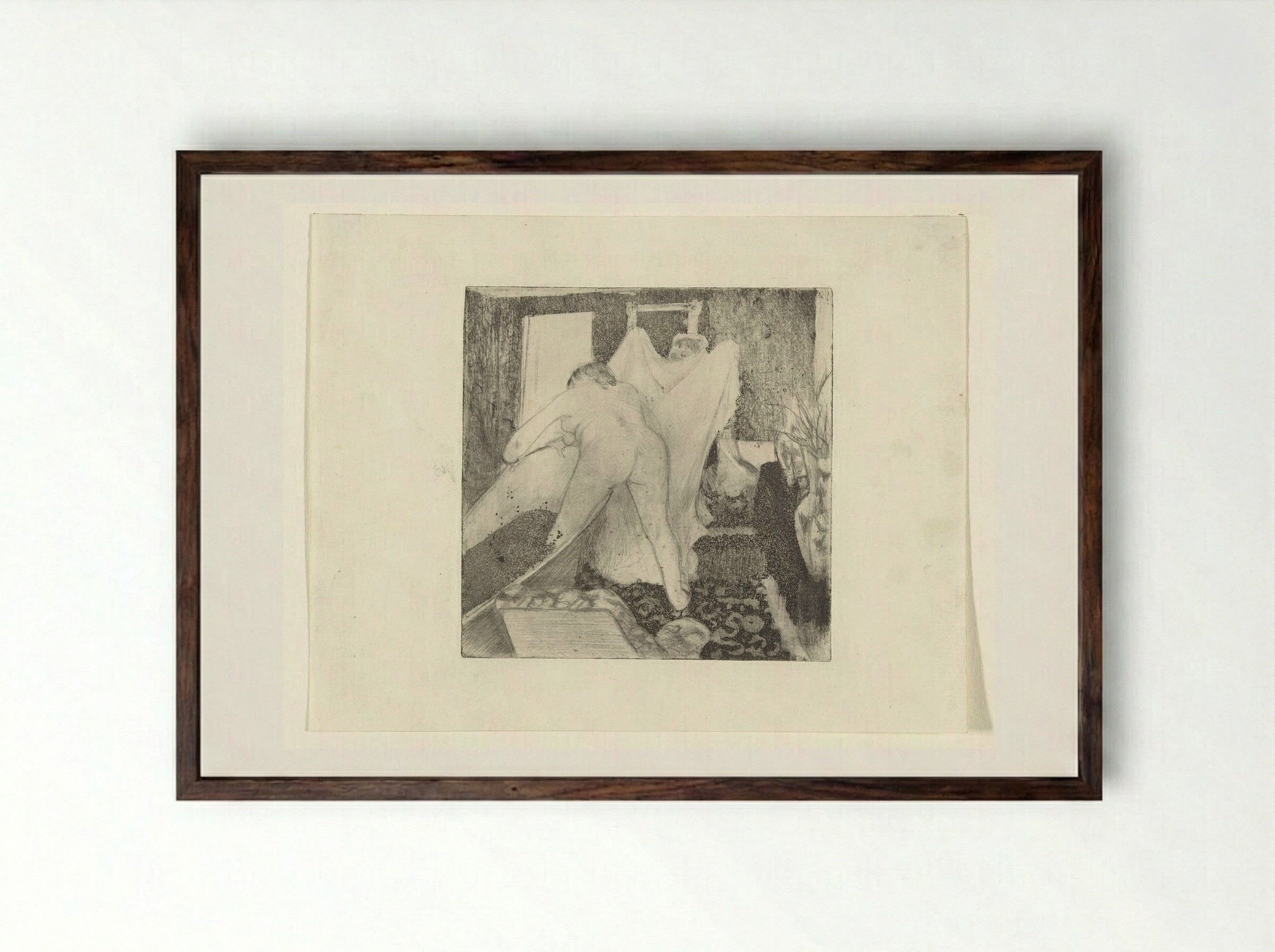 Woman Stepping Out of the Bath - Edgar Degas - Framed Print Dark Wood