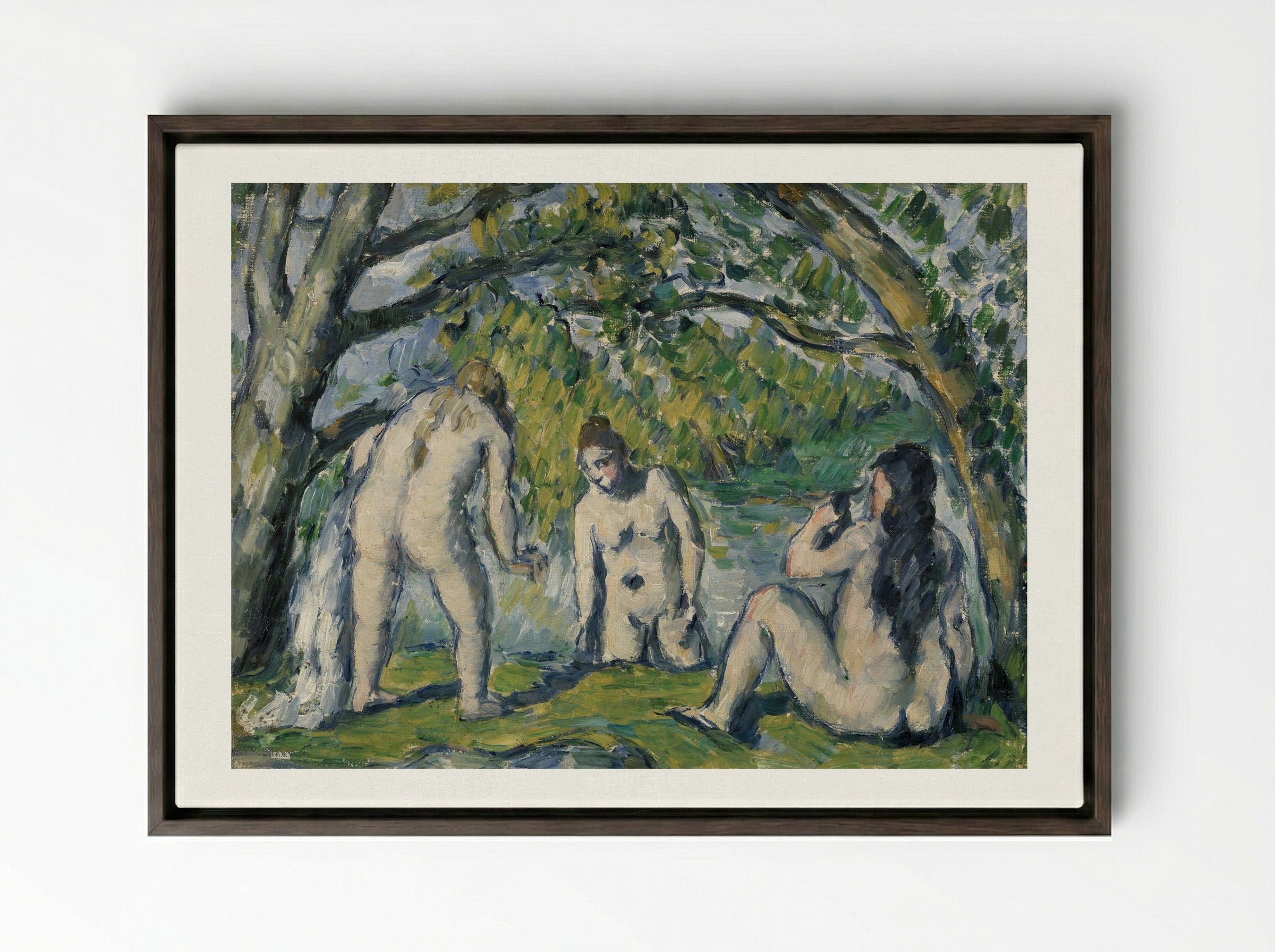Three Bathers (Trois baigneuses) - Paul Cézanne - Framed Canvas Dark Wood