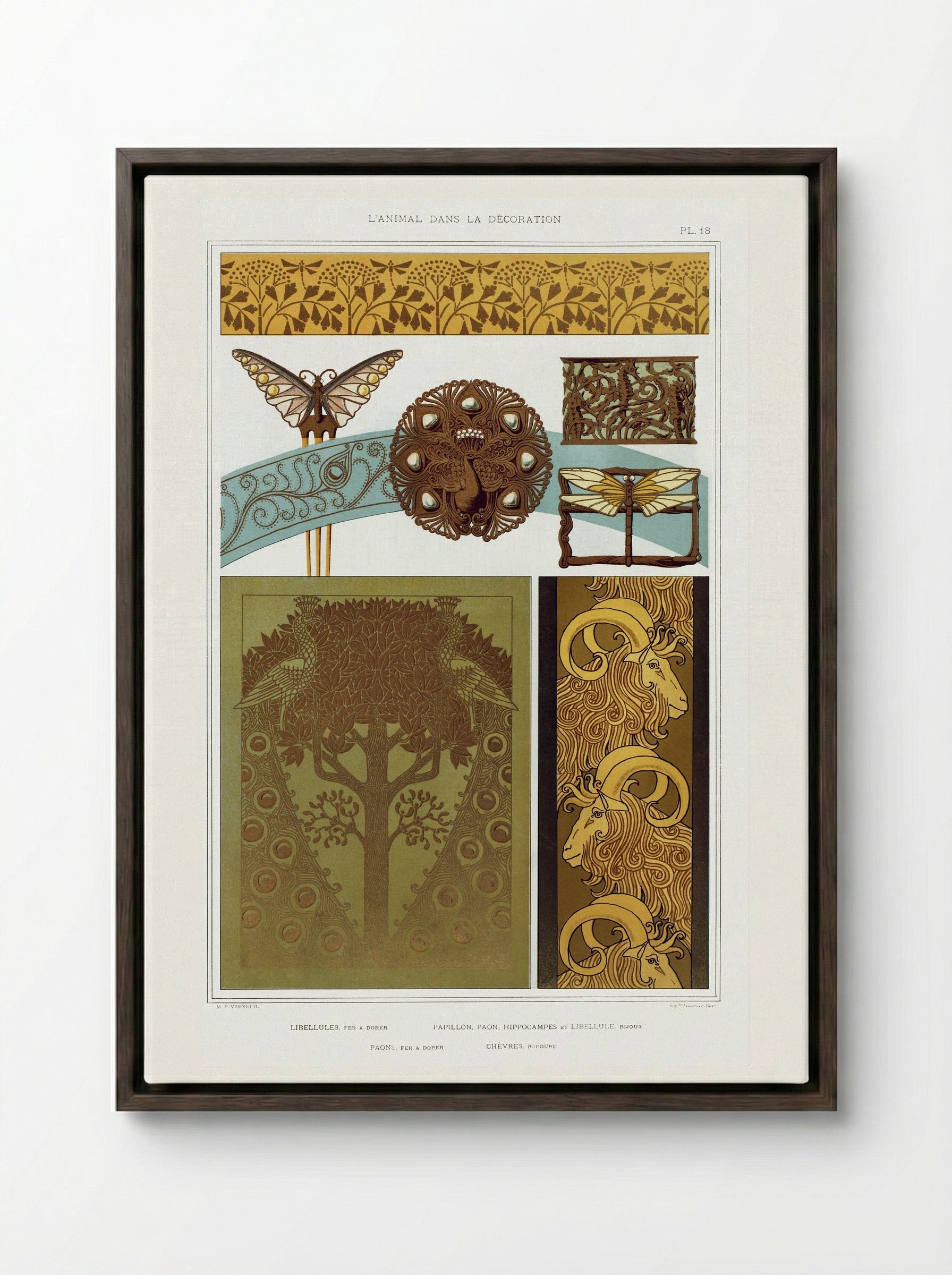 L'Animal dans la Décoration, Plate 18 - Maurice Pillard Verneuil - Framed Canvas Dark Wood