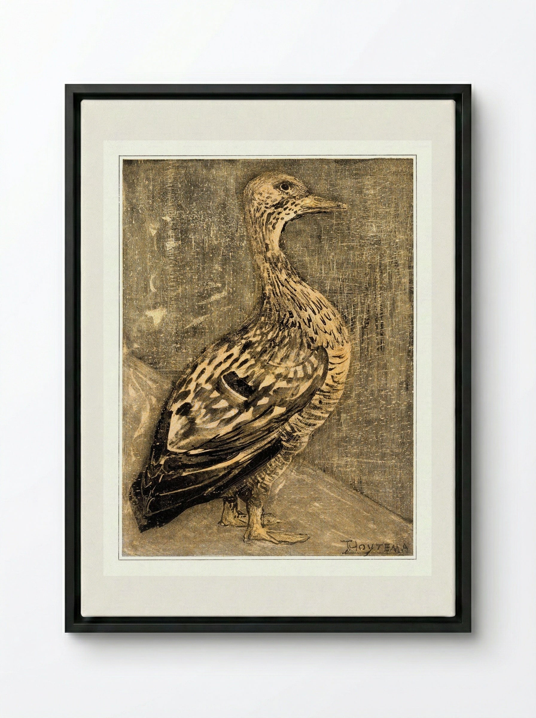 Standing Duck - Theo van Hoytema - Framed Canvas Black