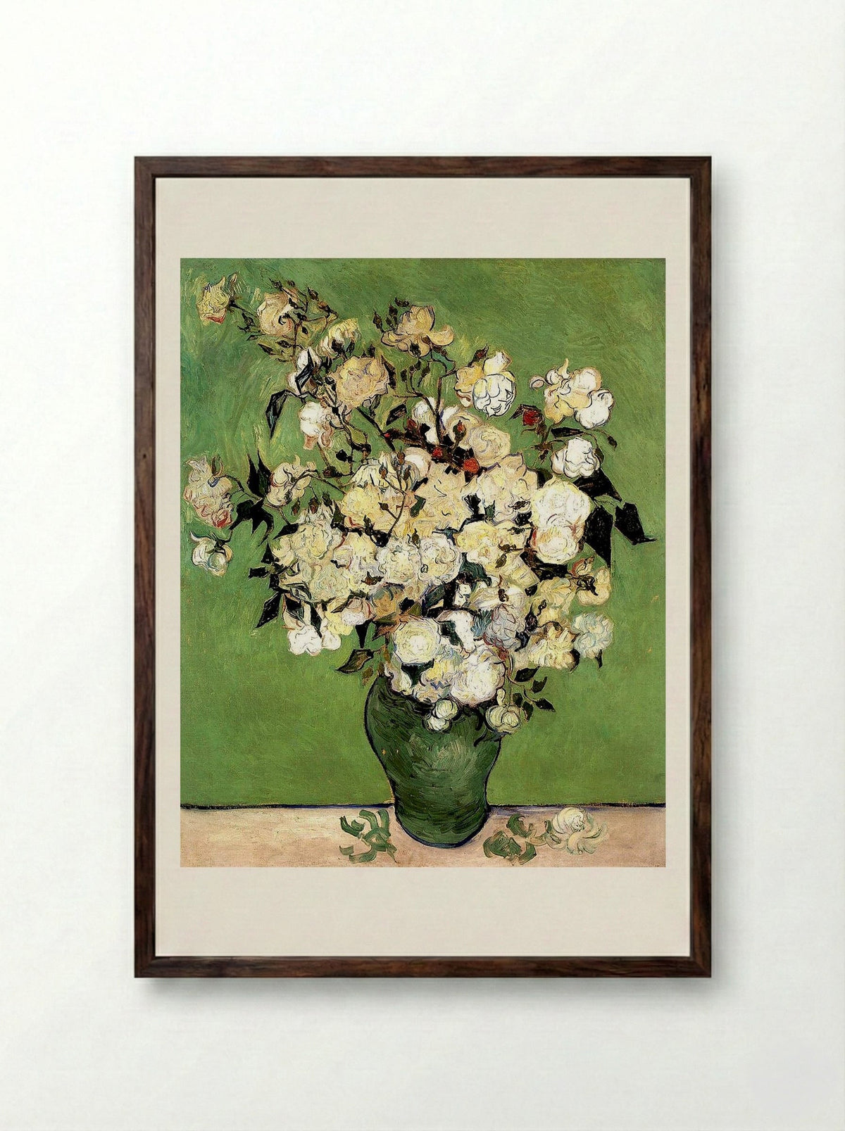 A Vase of Roses - Vincent van Gogh - Framed Print Dark Wood