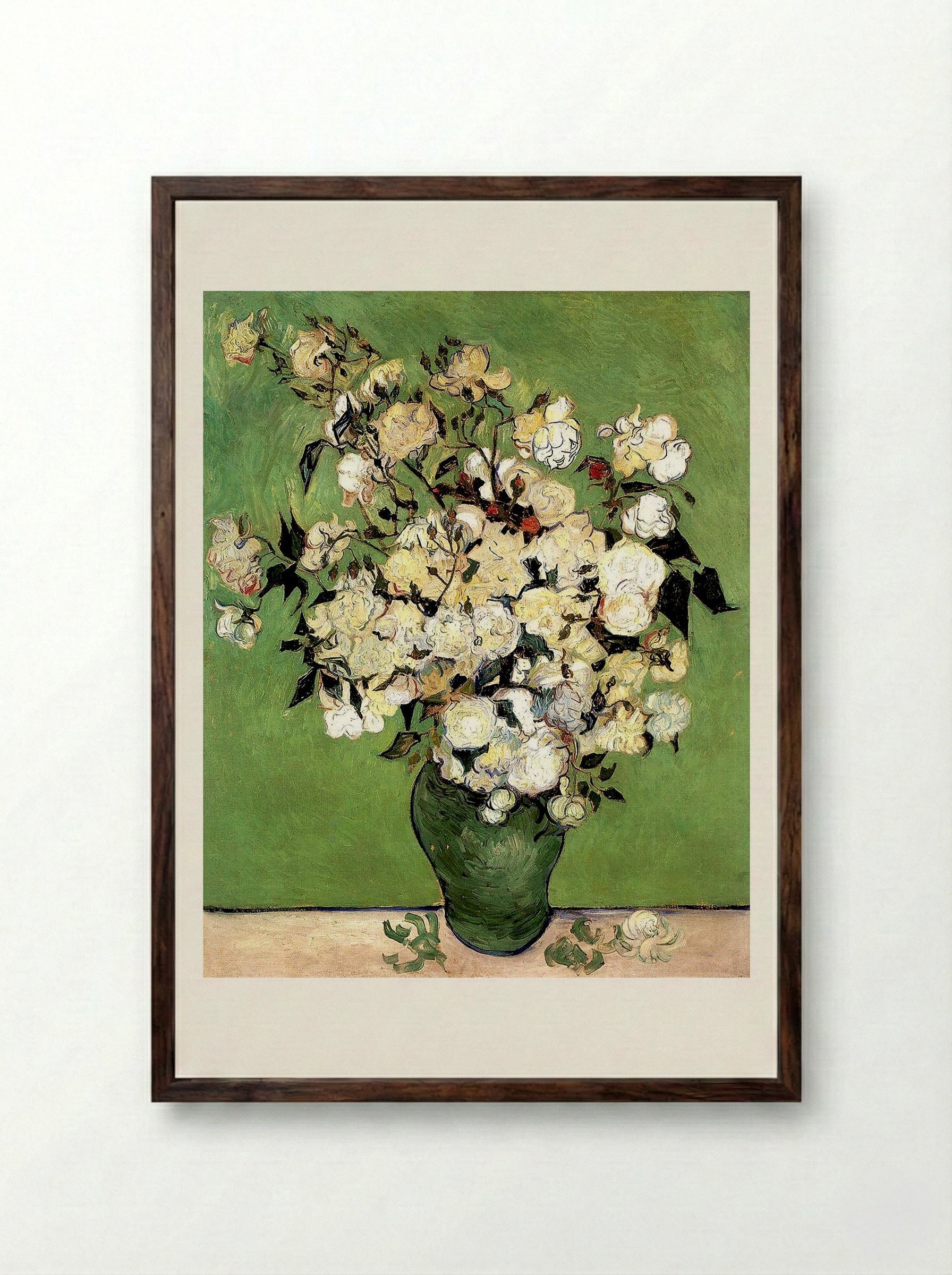 A Vase of Roses - Vincent van Gogh - Framed Print Dark Wood