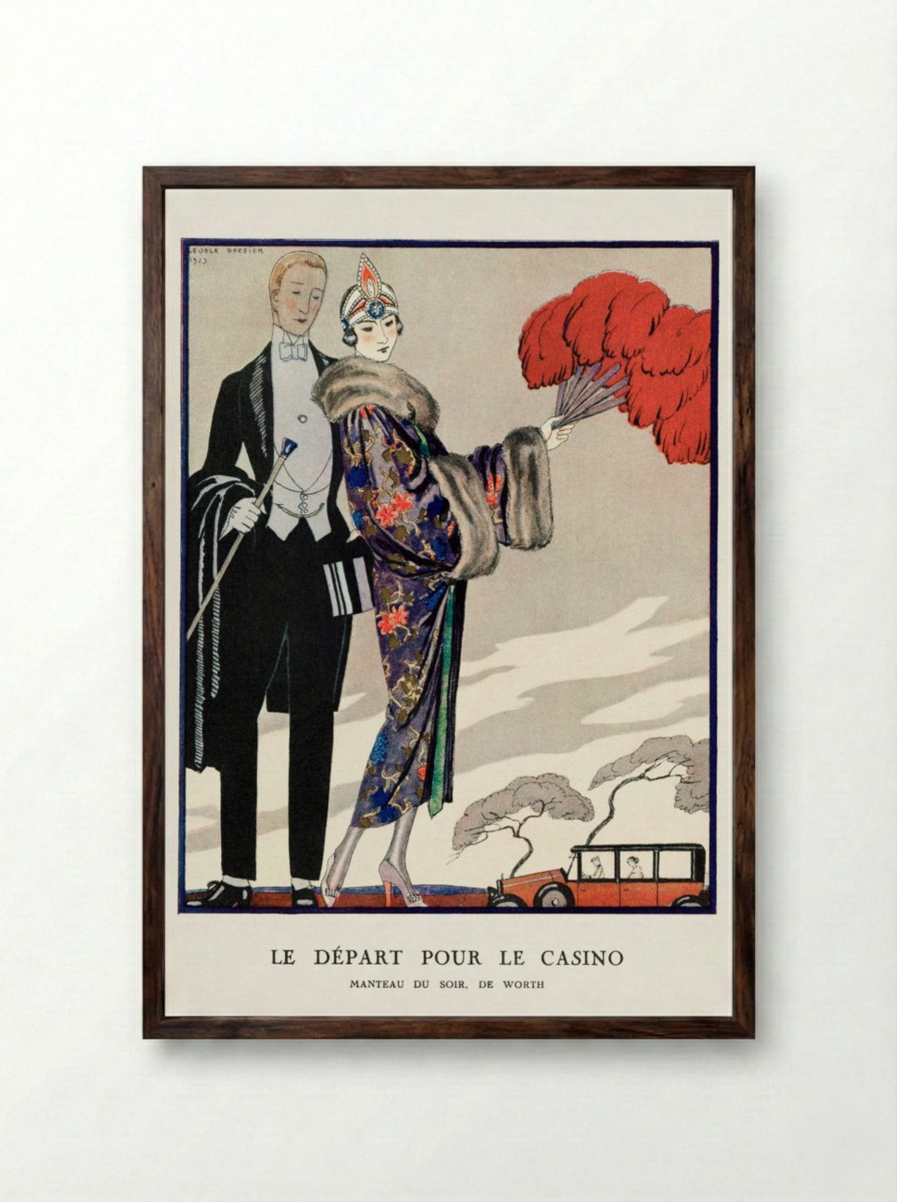 Le Départ pour le Casino, Manteau du Soir de Worth - George Barbier - Framed Print Dark Wood
