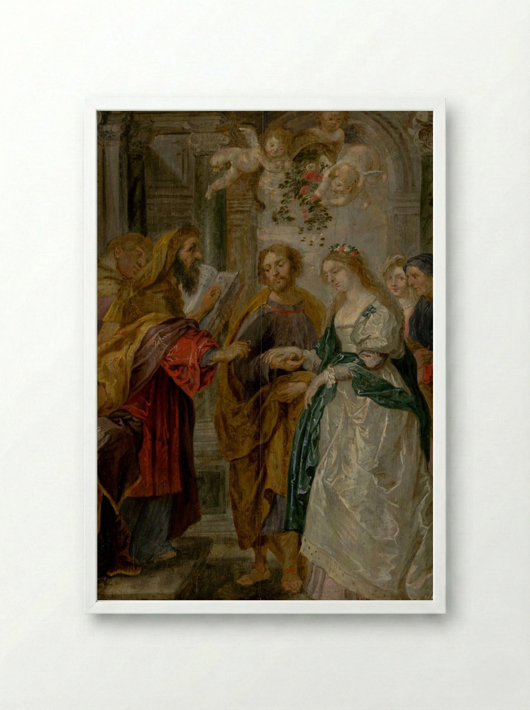The Betrothal of the Virgin Mary - Peter Paul Rubens - Framed Print White