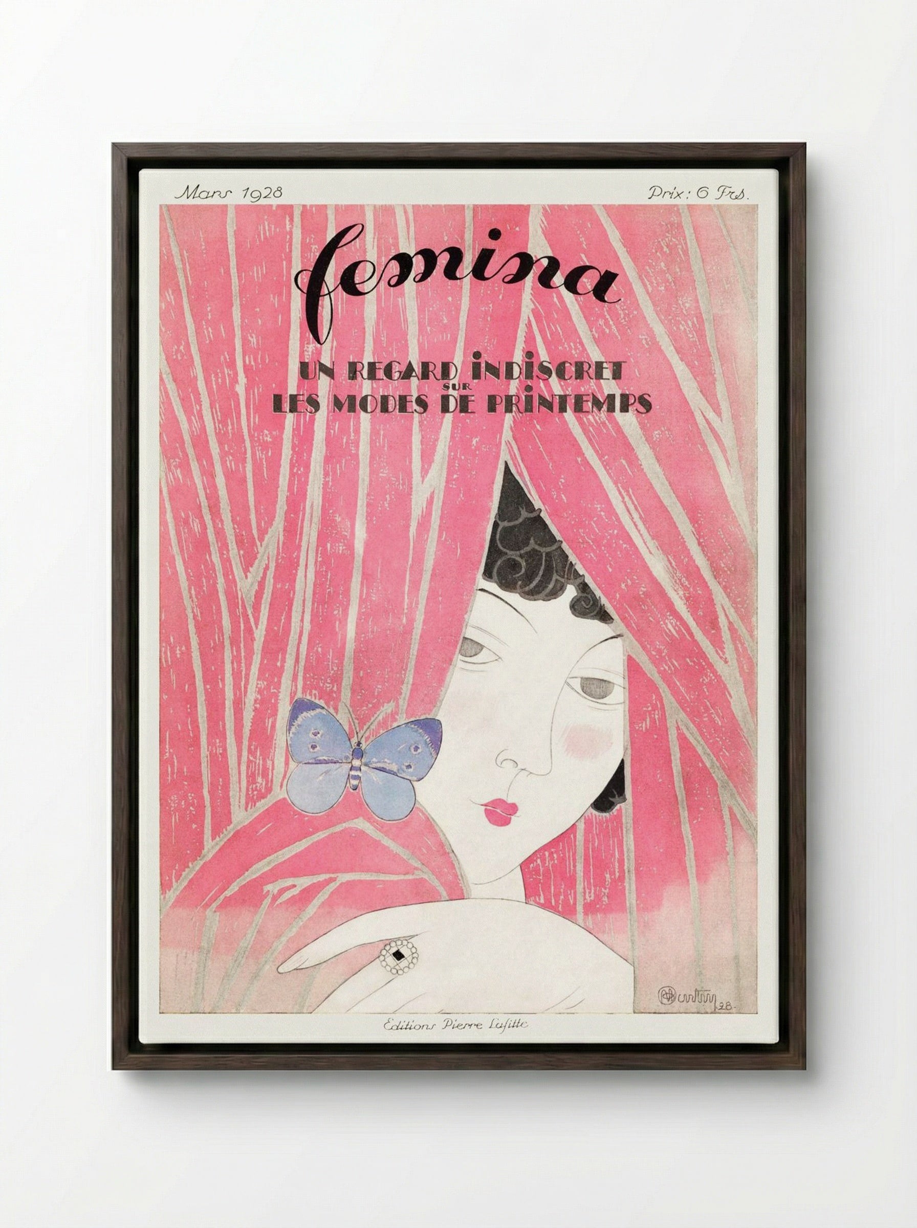 The Fashion Magazine as Temptress, Femina - Georges Léonnec - Framed Canvas Dark Wood
