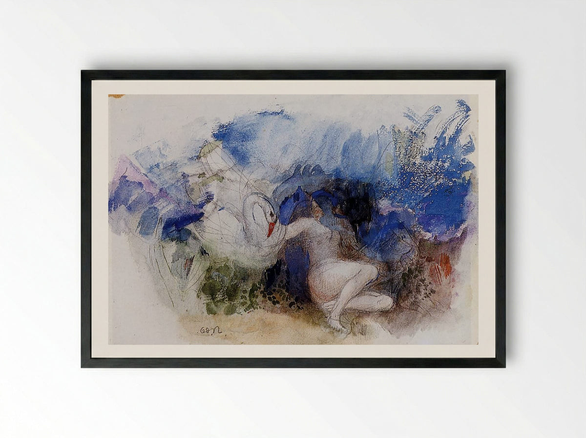 Leda and the Swan - Gustave Moreau - Framed Print Black