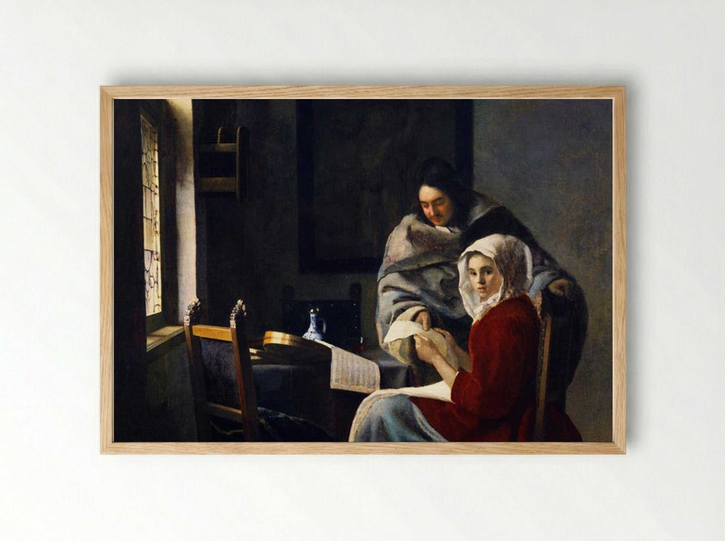 Girl Interrupted at Her Music - Johannes Vermeer - Framed Print Wood