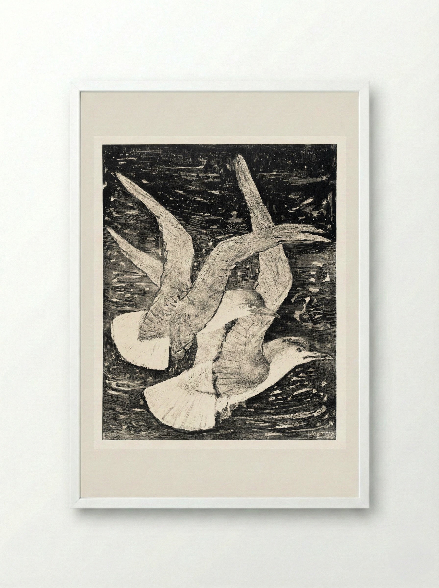 Two Flying Gulls - Theo van Hoytema - Framed Print White