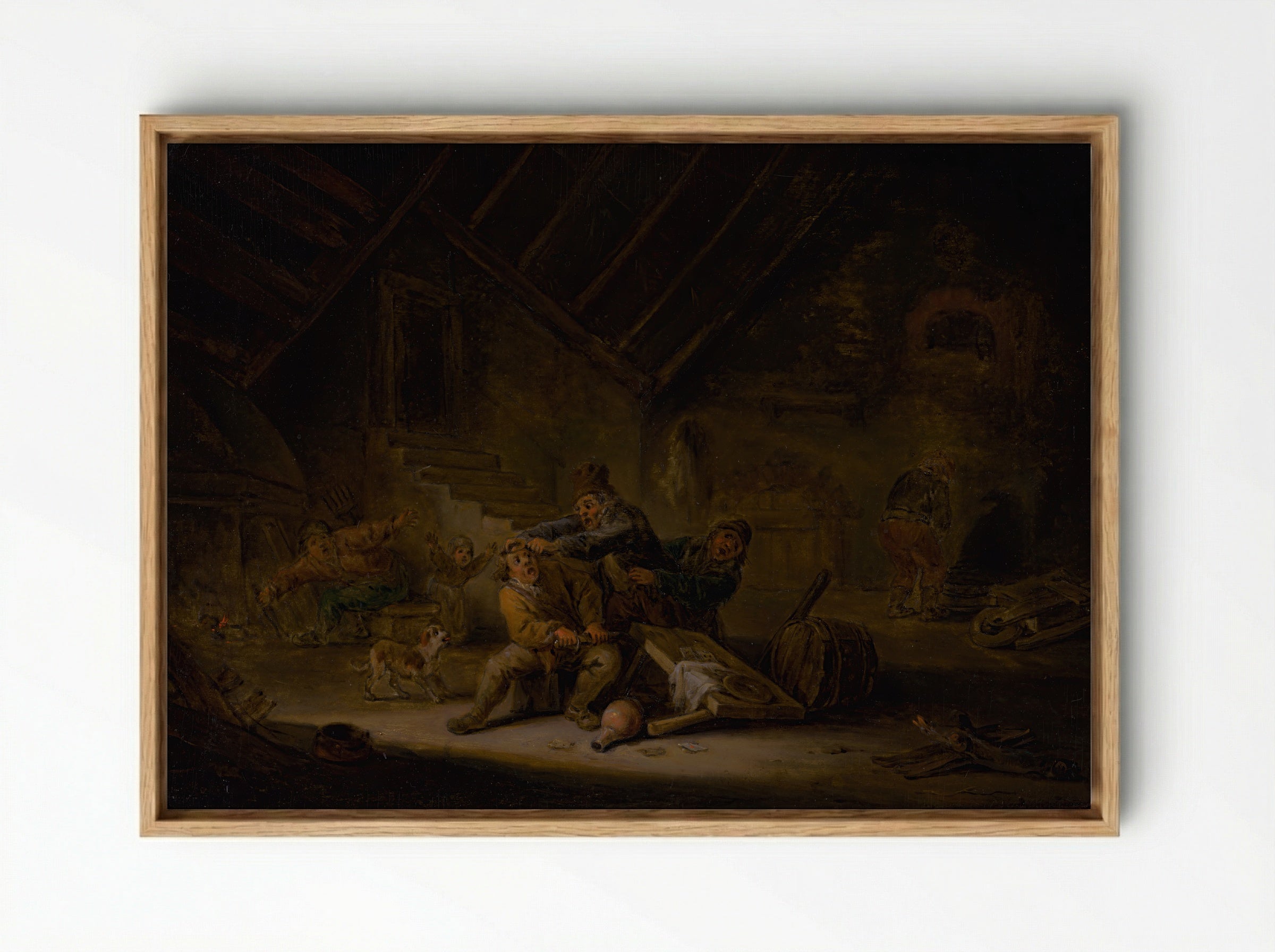 Card Players Fighting in a Tavern - David Teniers the Younger - Framed Canvas Wood