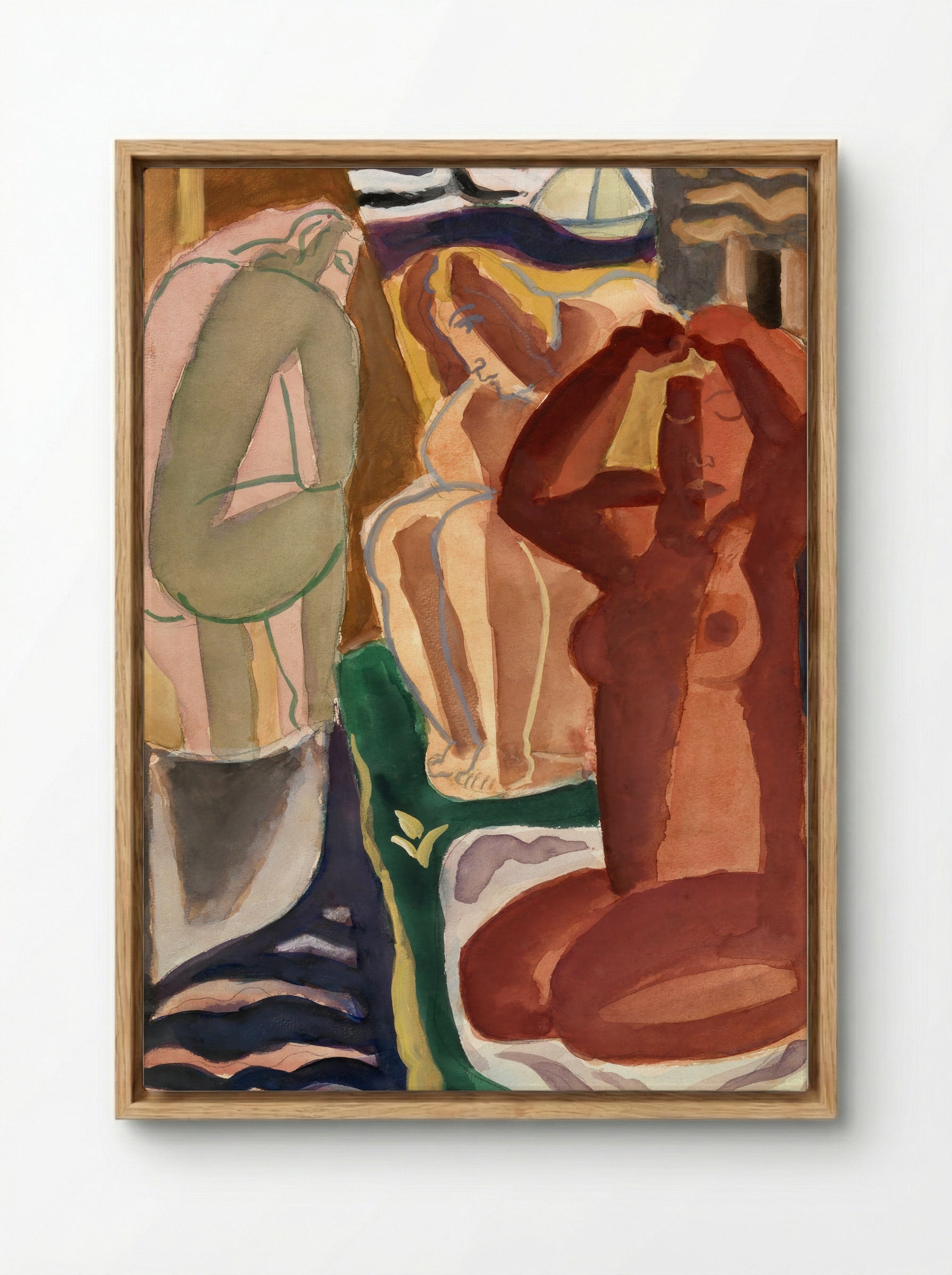 Two Bathing Women and a Bridge Figure - Leo Gestel - Framed Canvas Wood