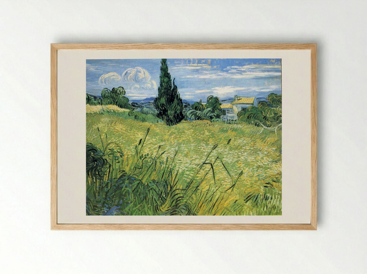 Green Wheat Field with Cypress - Vincent van Gogh - Framed Print Wood