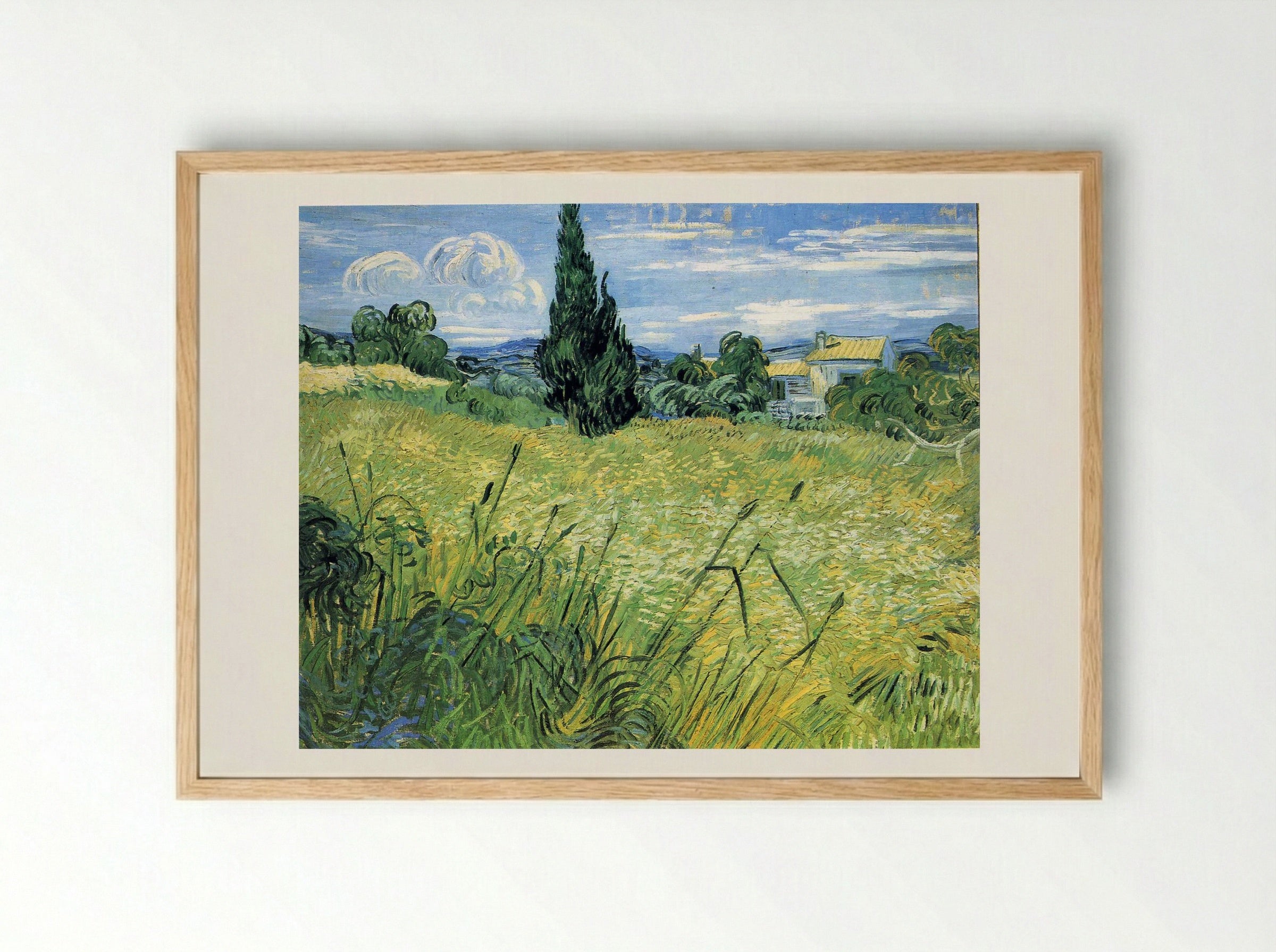 Green Wheat Field with Cypress - Vincent van Gogh - Framed Print Wood