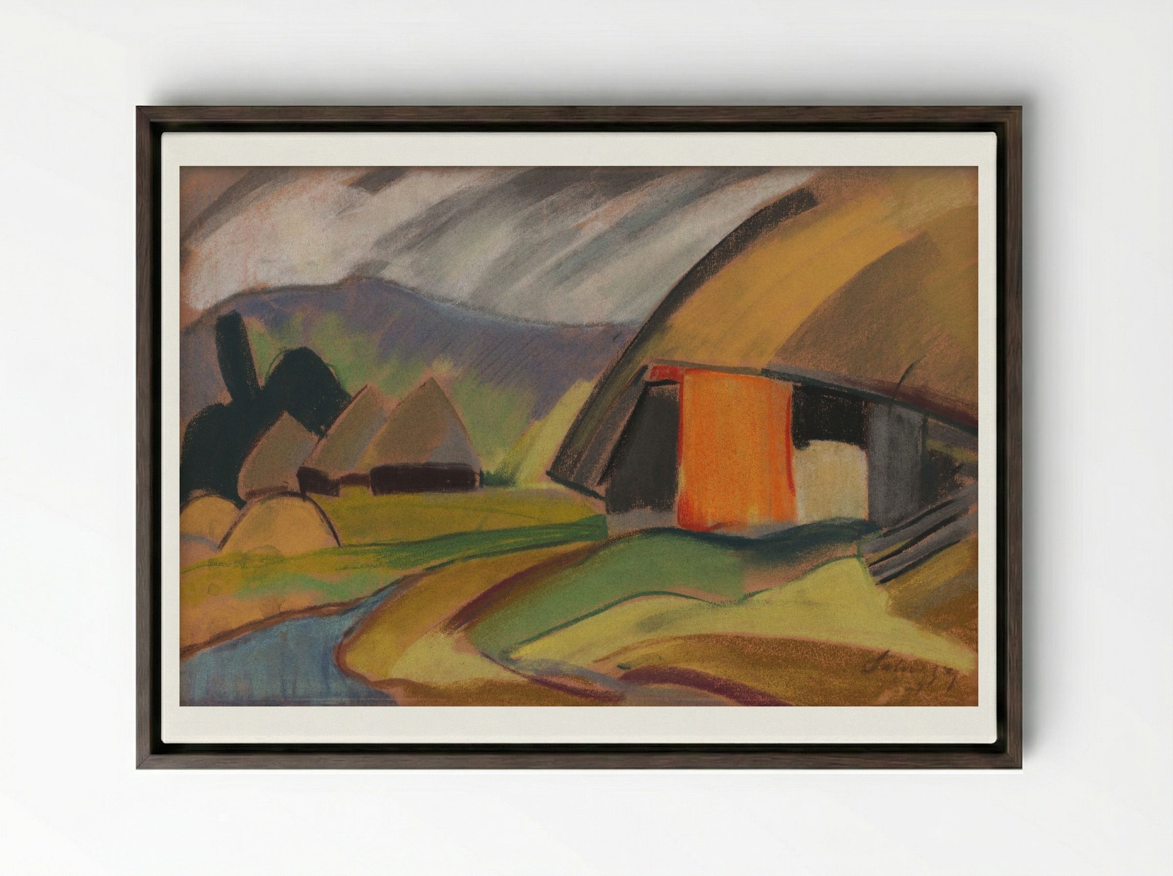 By the Village - Zolo Palugyay - Framed Canvas Dark Wood