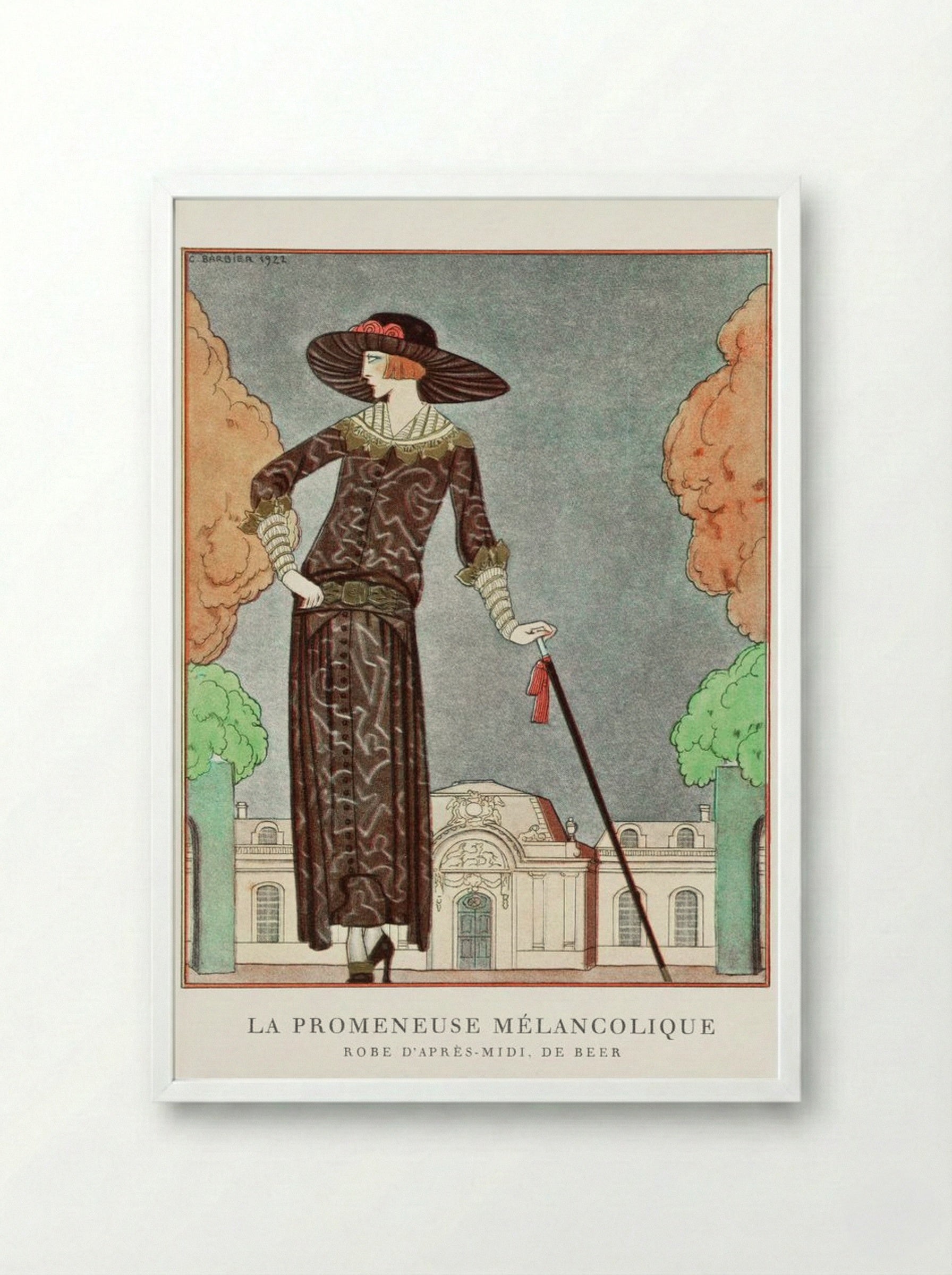 La Promeneuse Mélancolique - George Barbier - Framed Print White