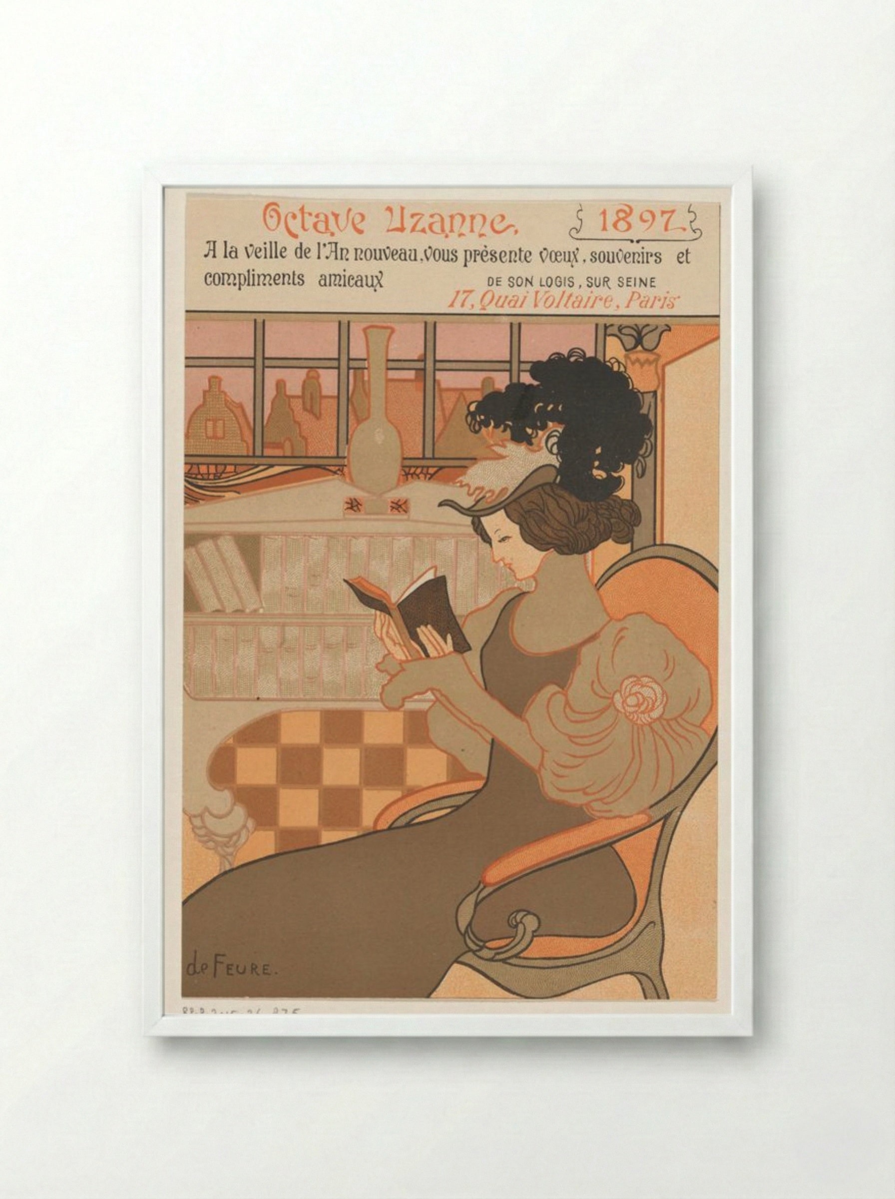Nieuwjaarswens van Octave Uzanne voor het jaar 1897 (New Year's Greeting Card for Octave Uzanne, 1897) - Georges de Feure - Framed Print White