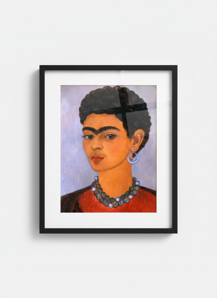 Self-Portrait with Curly Hair - Frida Kahlo - Framed Print Black