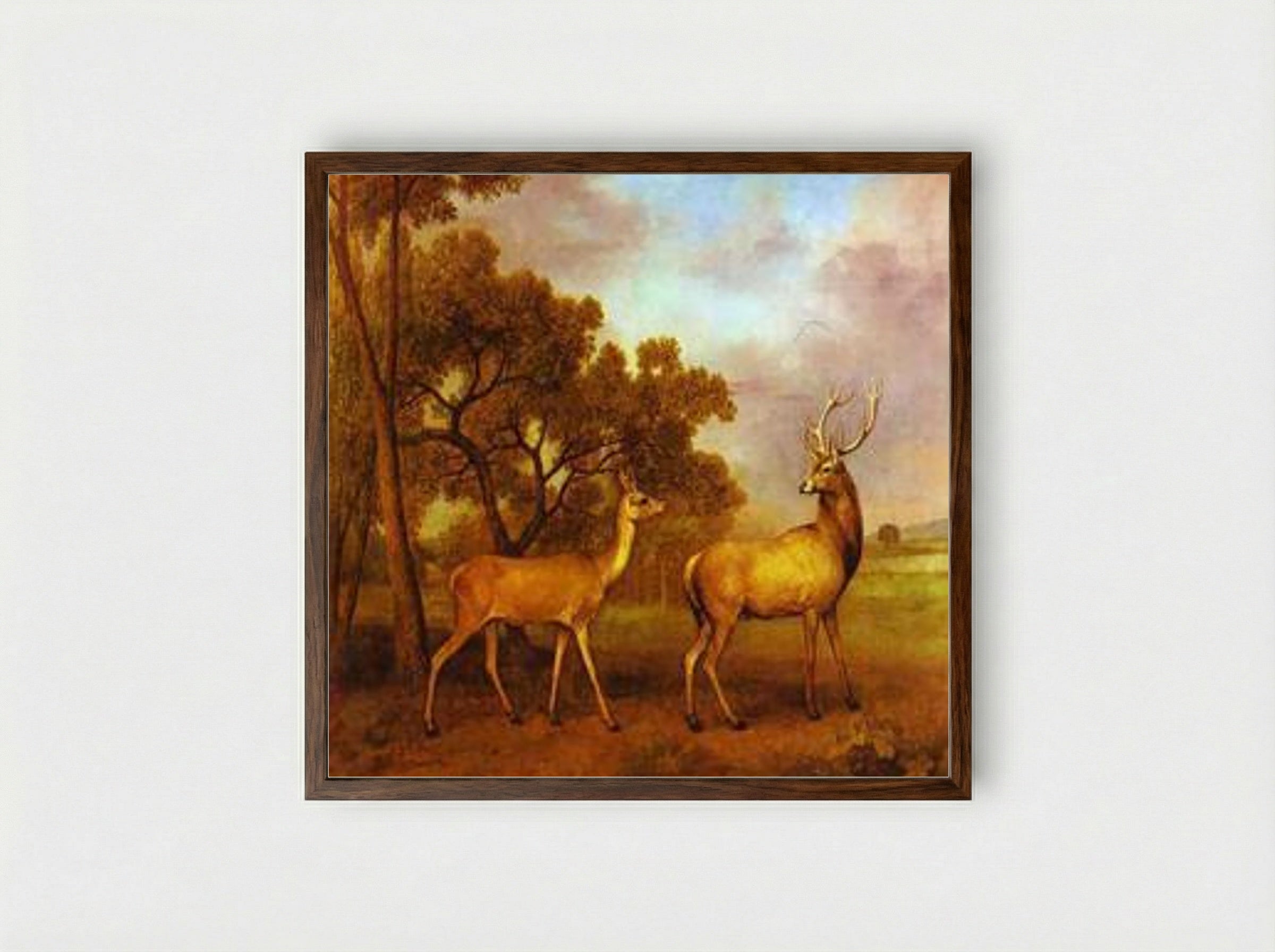Red Deer Stag and Hind - George Stubbs - Framed Print Dark Wood