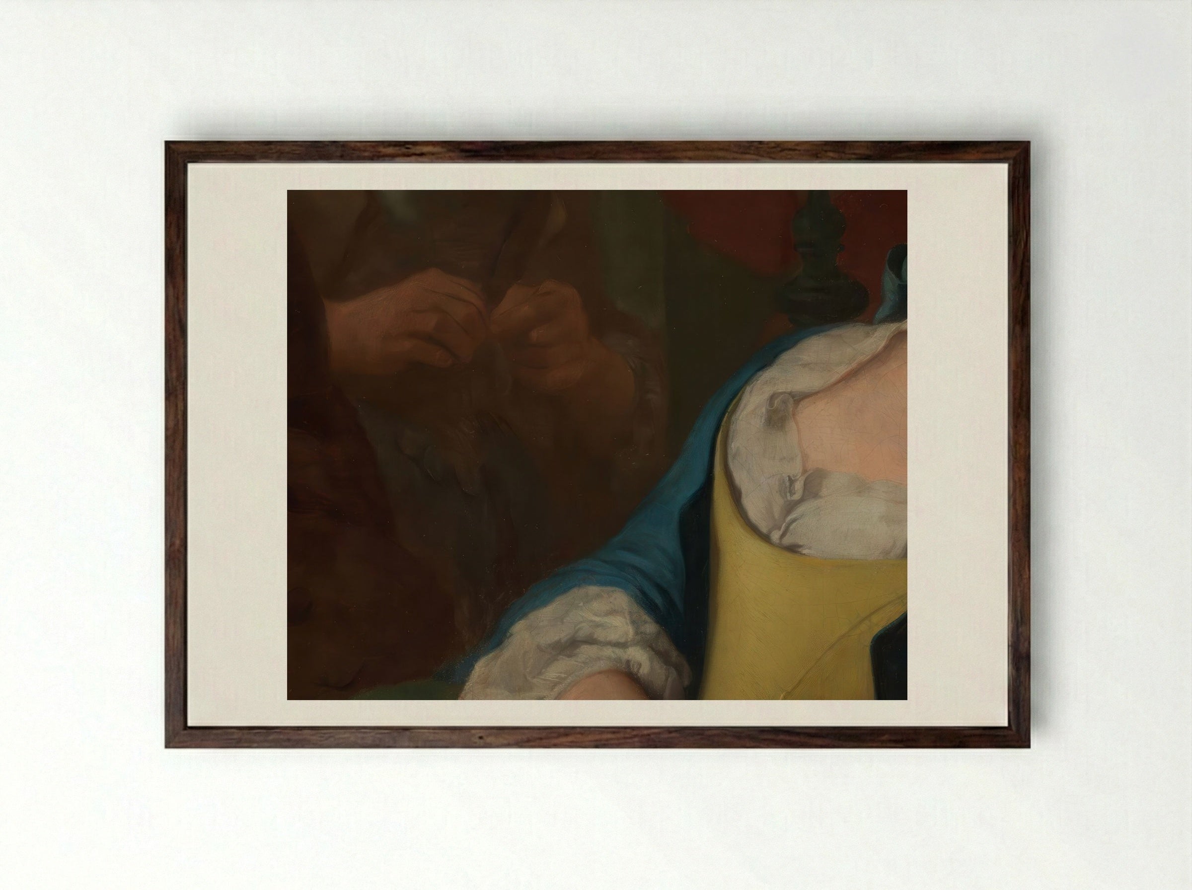 Teasing a Sleeping Girl - Gaspare Traversi - Framed Print Dark Wood