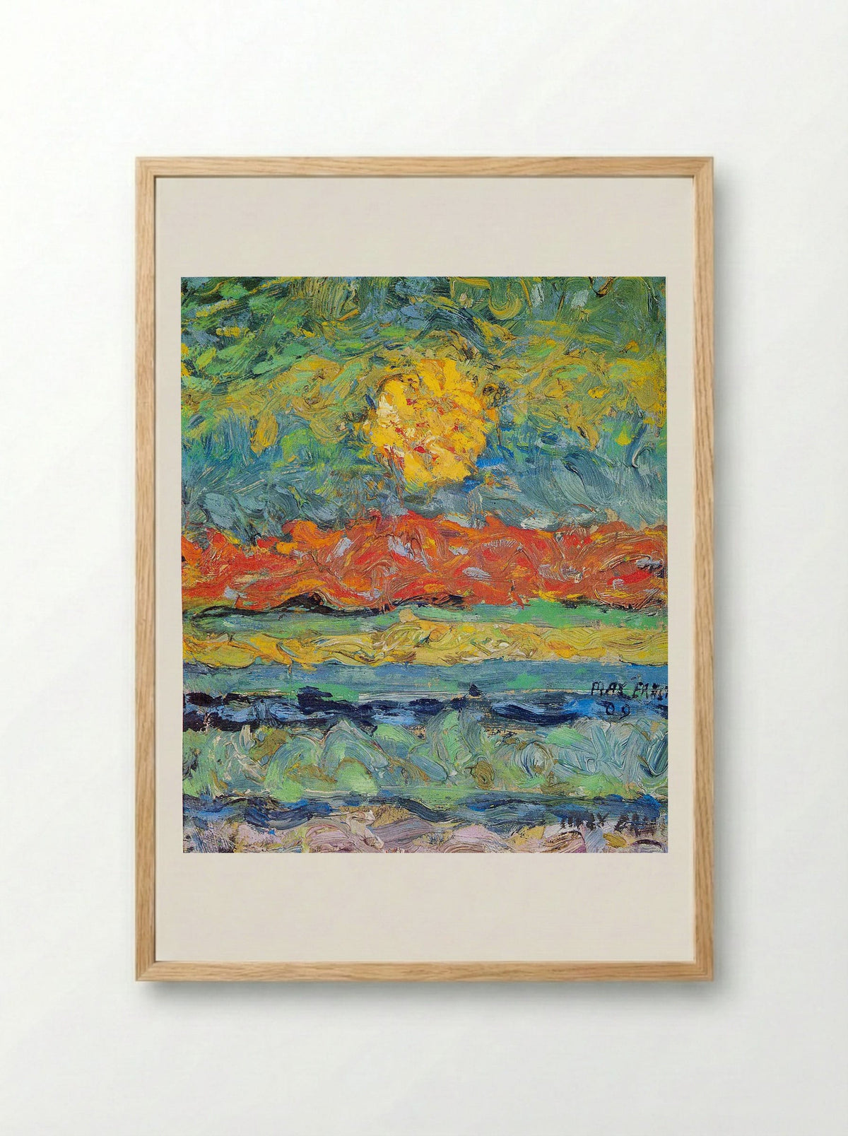 Landscape with Sun - Max Fahrenkrug - Framed Print Wood