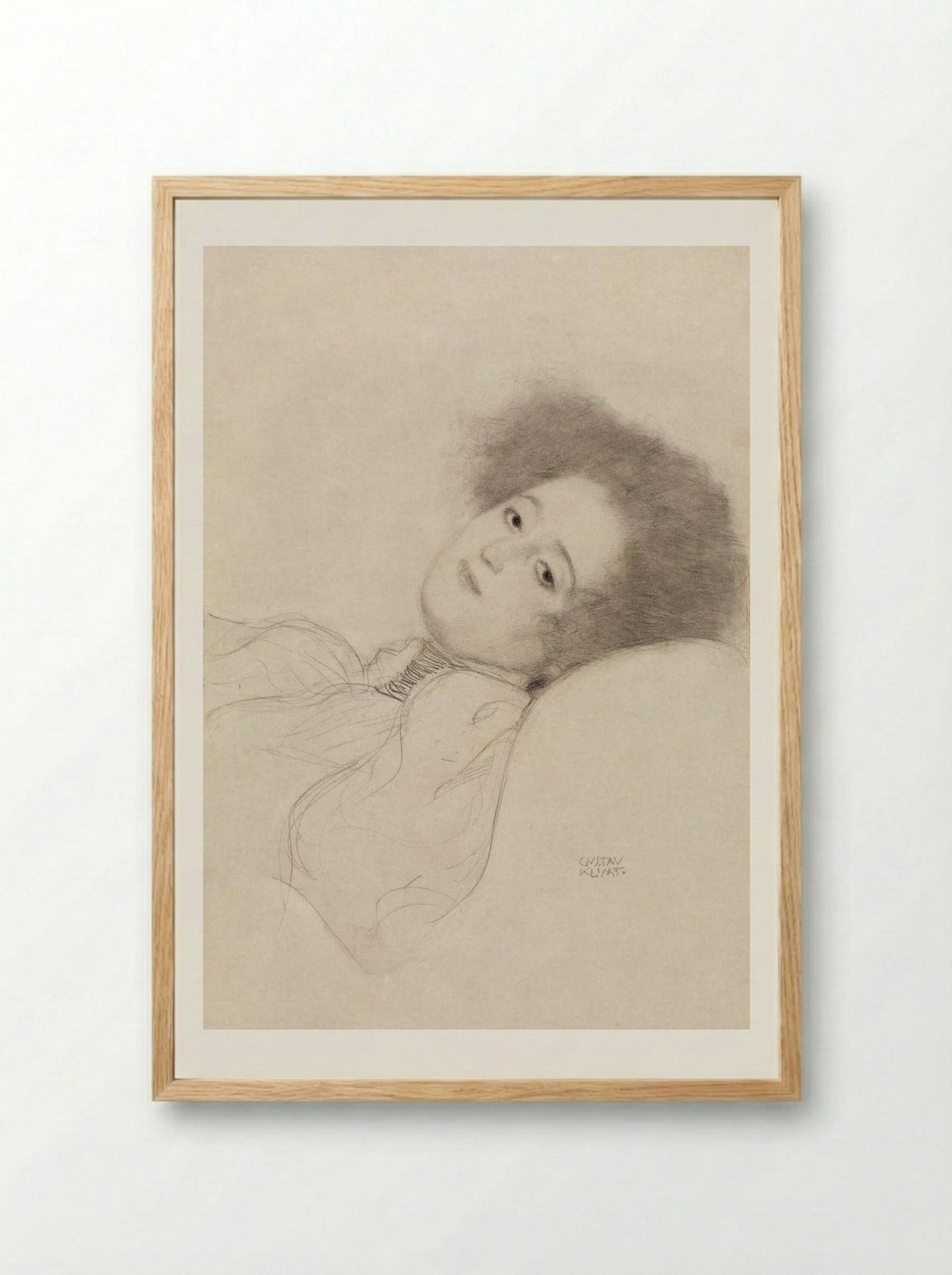 Portrait of a Young Woman Reclining - Gustav Klimt - Framed Print Wood
