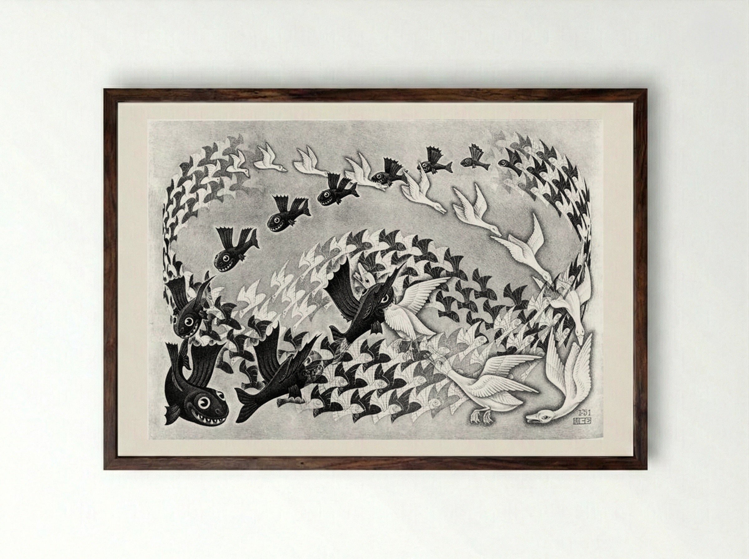 Predestination - M.C. Escher - Framed Print Dark Wood