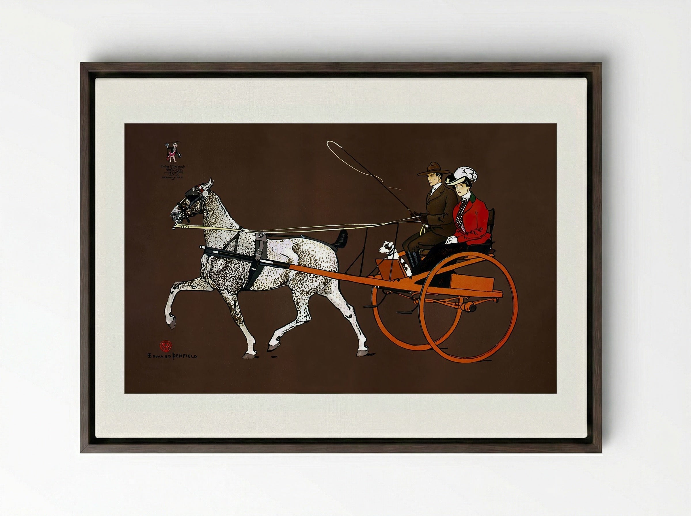 Couple in a Carriage - Edward Penfield - Framed Canvas Dark Wood
