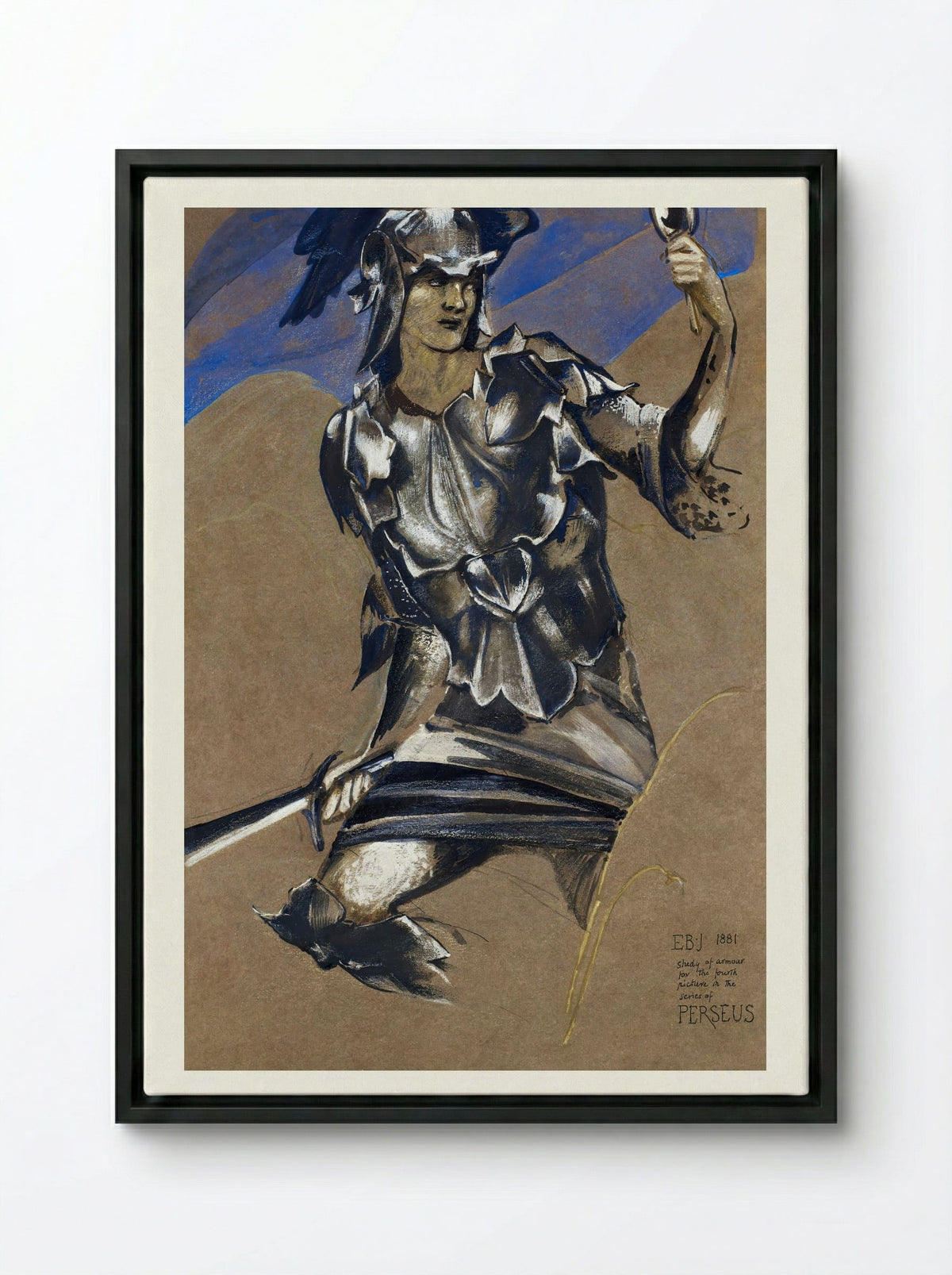 Study of Perseus in Armour for 'The Finding of Medusa' - Edward Burne-Jones - Framed Canvas Black