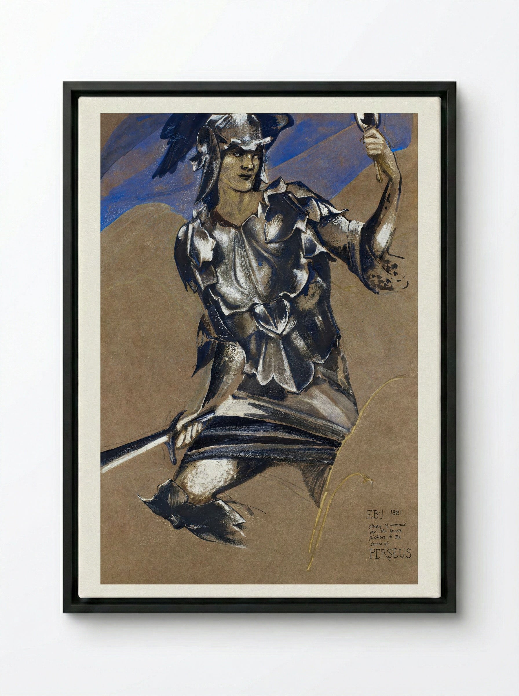 Study of Perseus in Armour for 'The Finding of Medusa' - Edward Burne-Jones - Framed Canvas Black