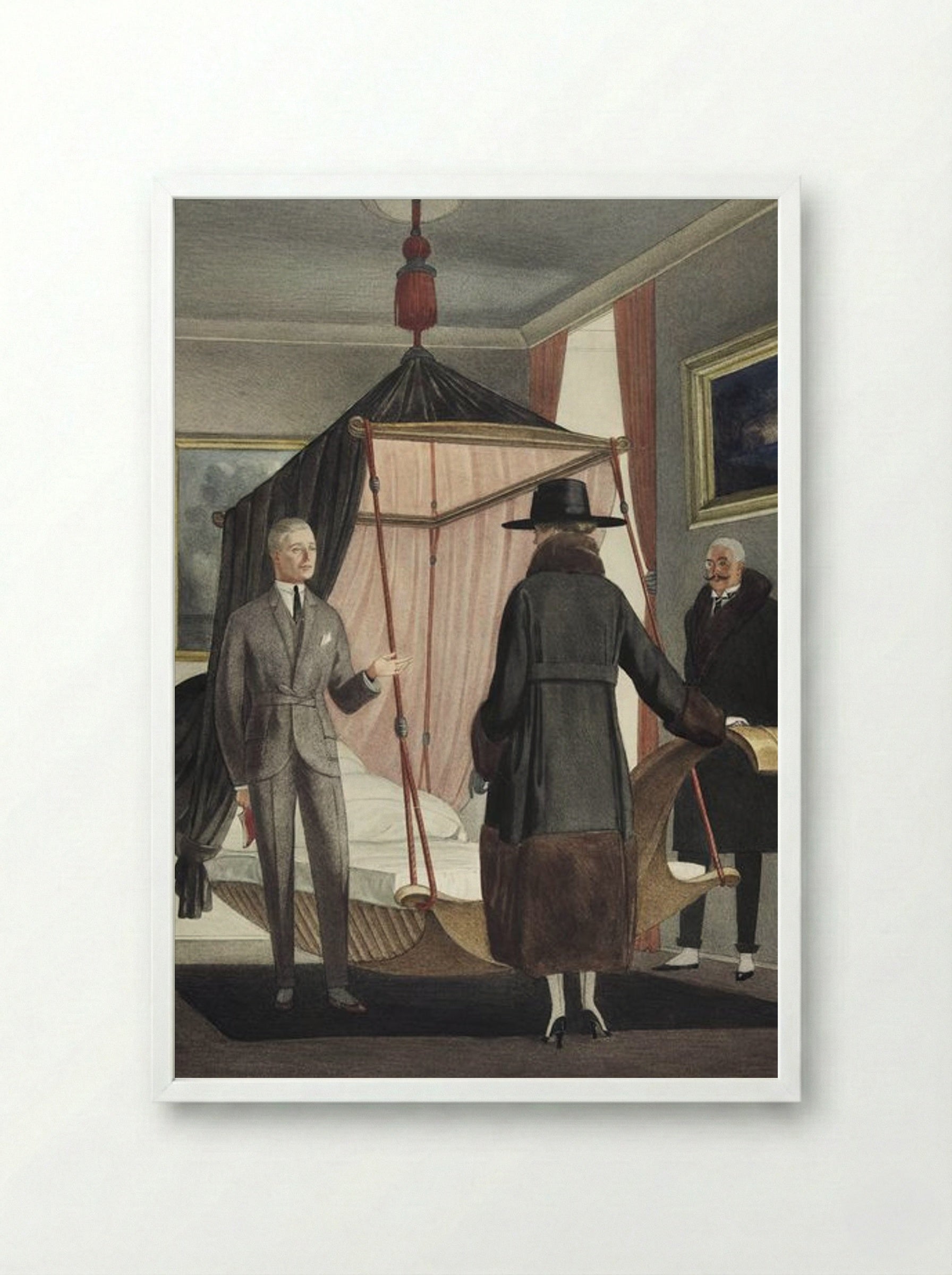Two Men and a Woman in a Bedroom - Otto Friedrich Carl Lendecke - Framed Print White