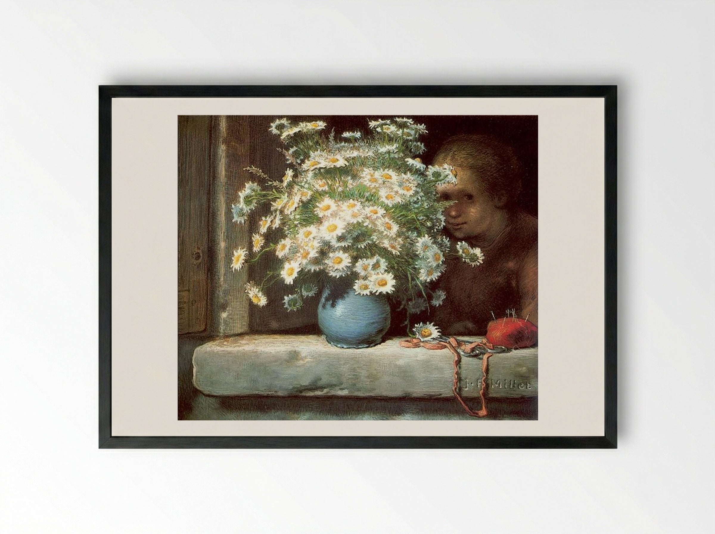 The Bouquet of Marguerites - Jean-François Millet - Framed Print Black