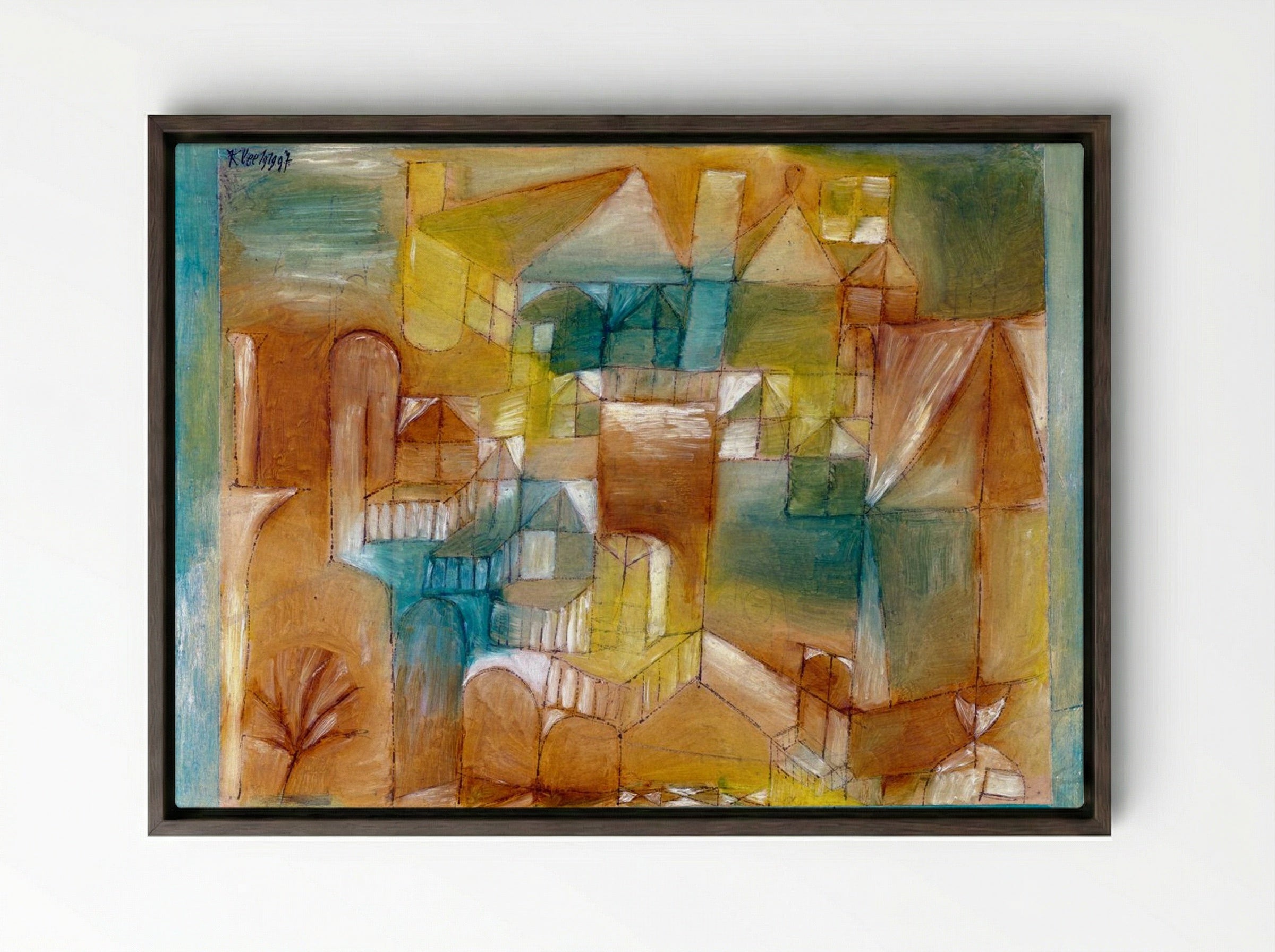 Fassade (Brown-Green) - Paul Klee - Framed Canvas Dark Wood