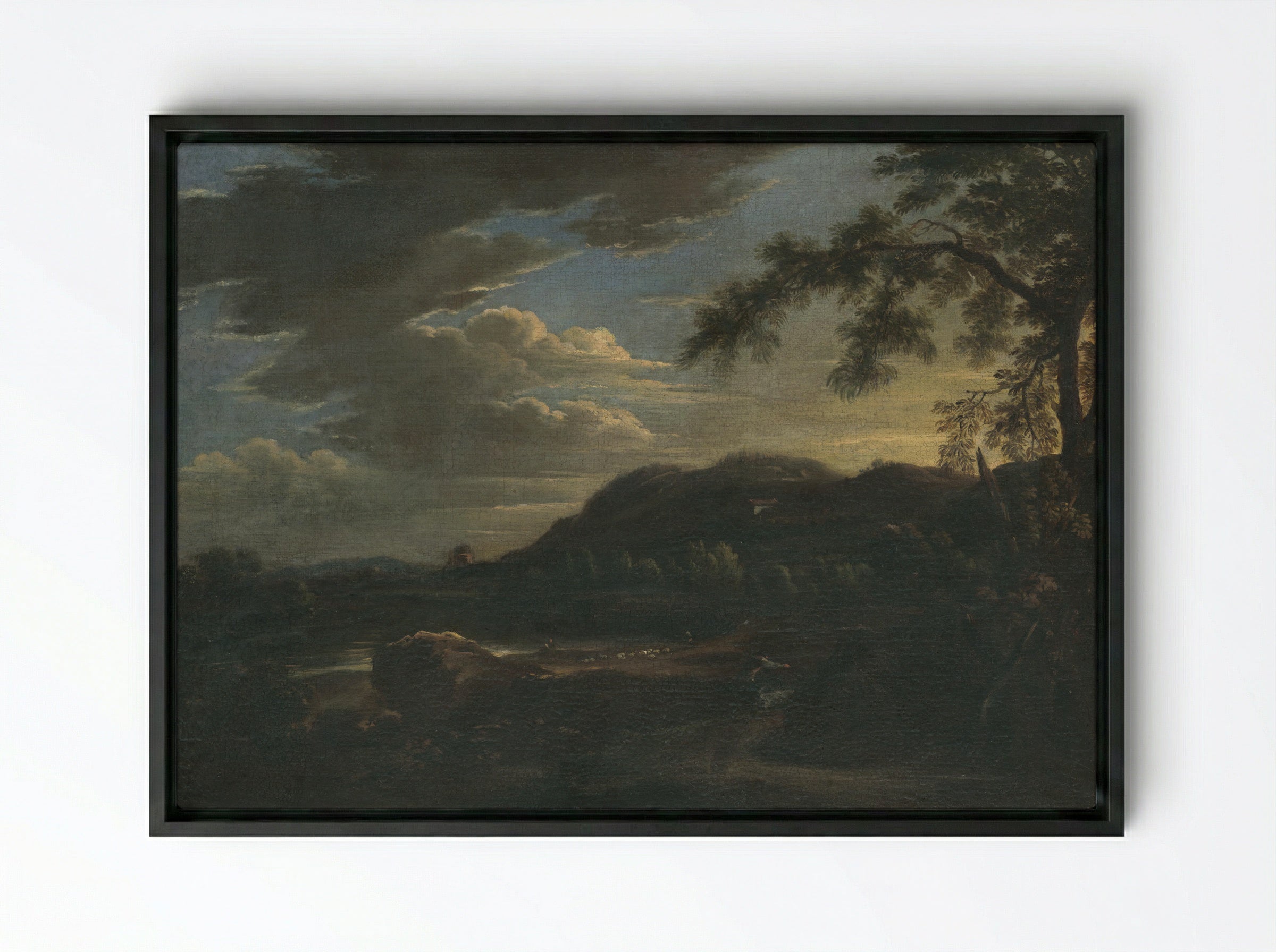 Landscape with Shepherds - Claude Lorrain - Framed Canvas Black
