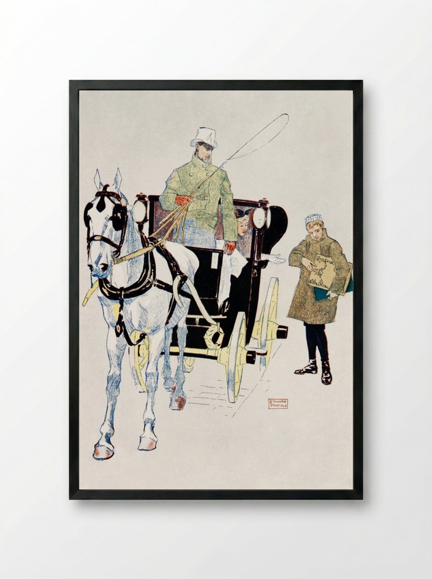 Vintage Carriage - Edward Penfield - Framed Print Black